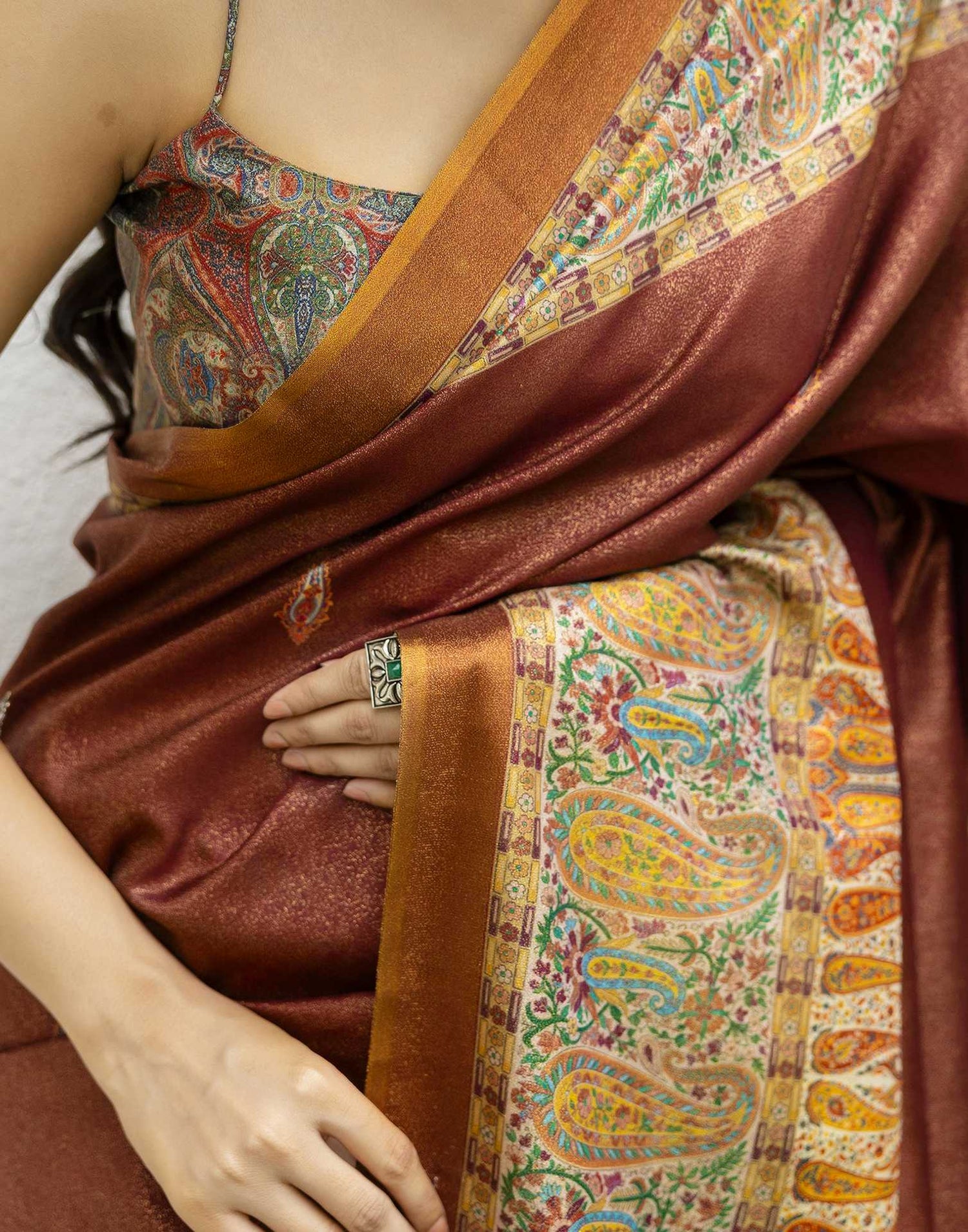 Maroon Shimmer Silk Printed Saree