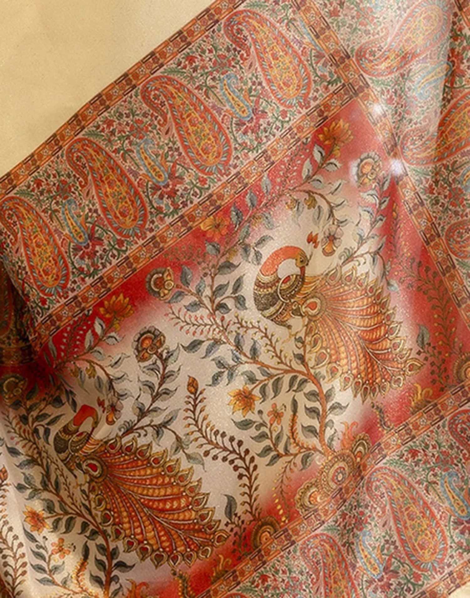 Cream Shimmer Silk Printed Saree