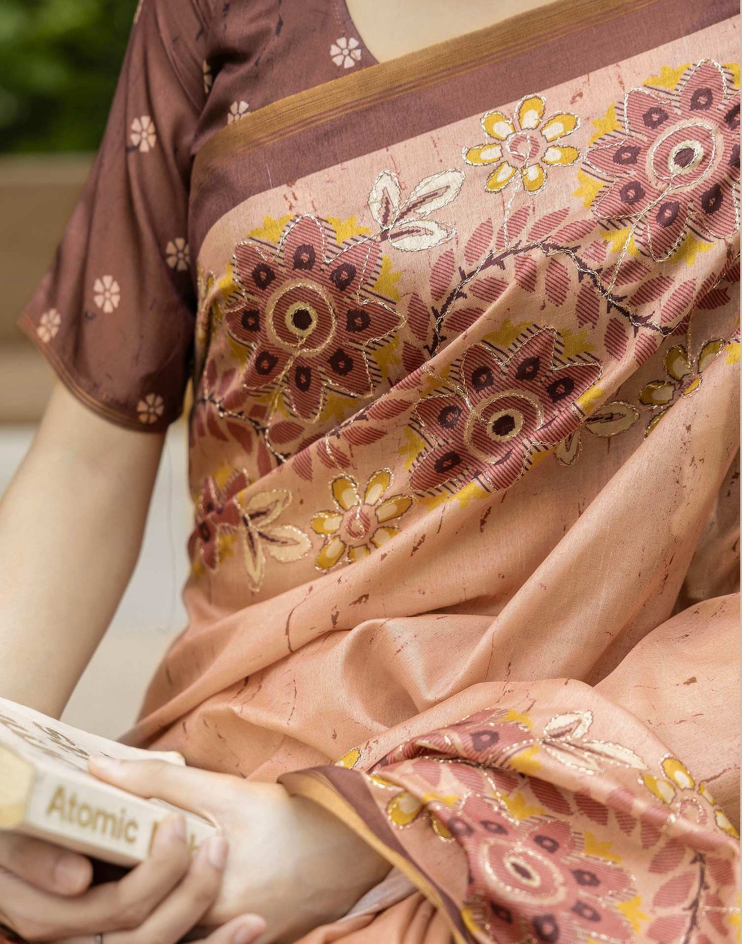 Light Brown Dola Silk Printed Saree