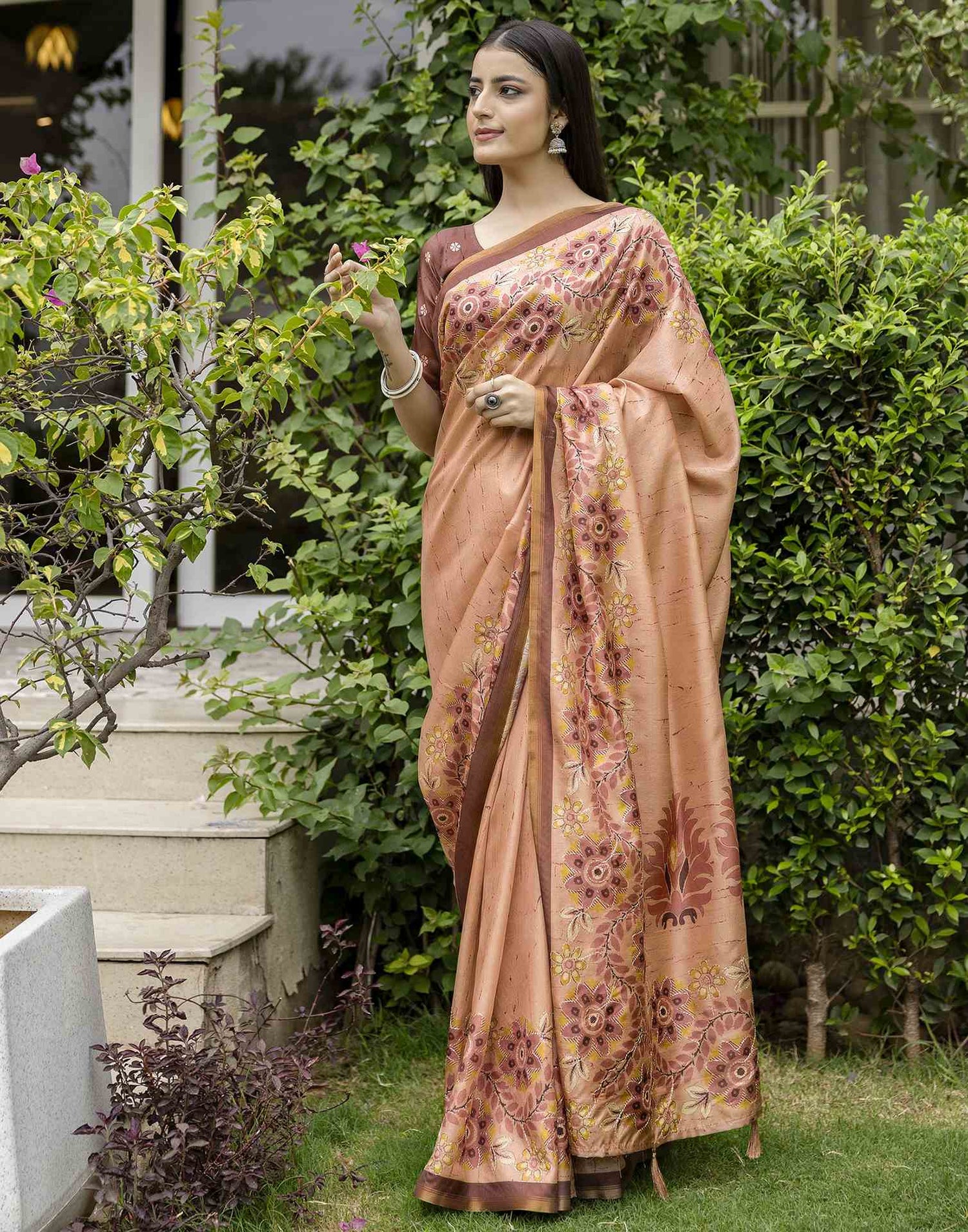 Light Brown Dola Silk Printed Saree