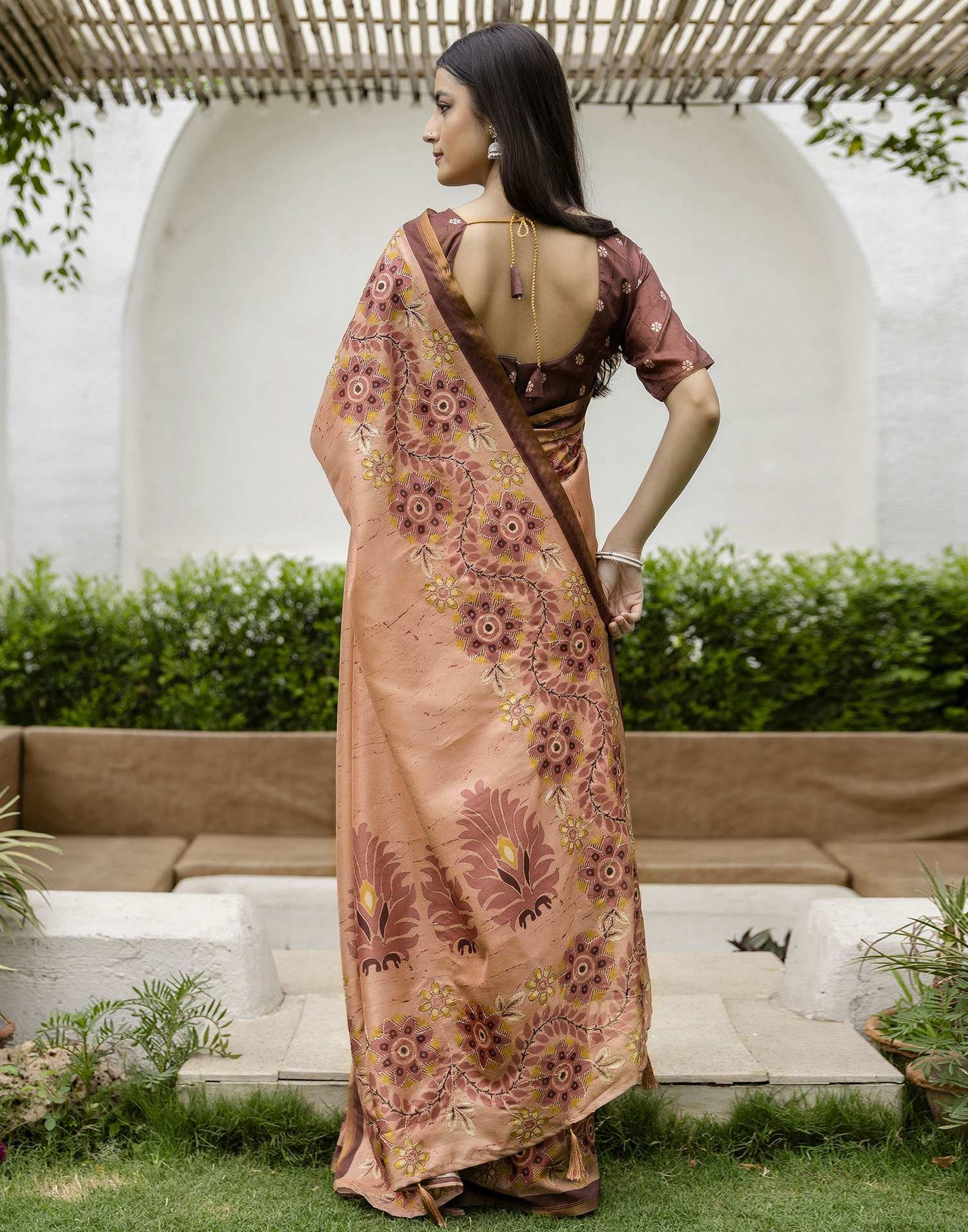 Light Brown Dola Silk Printed Saree