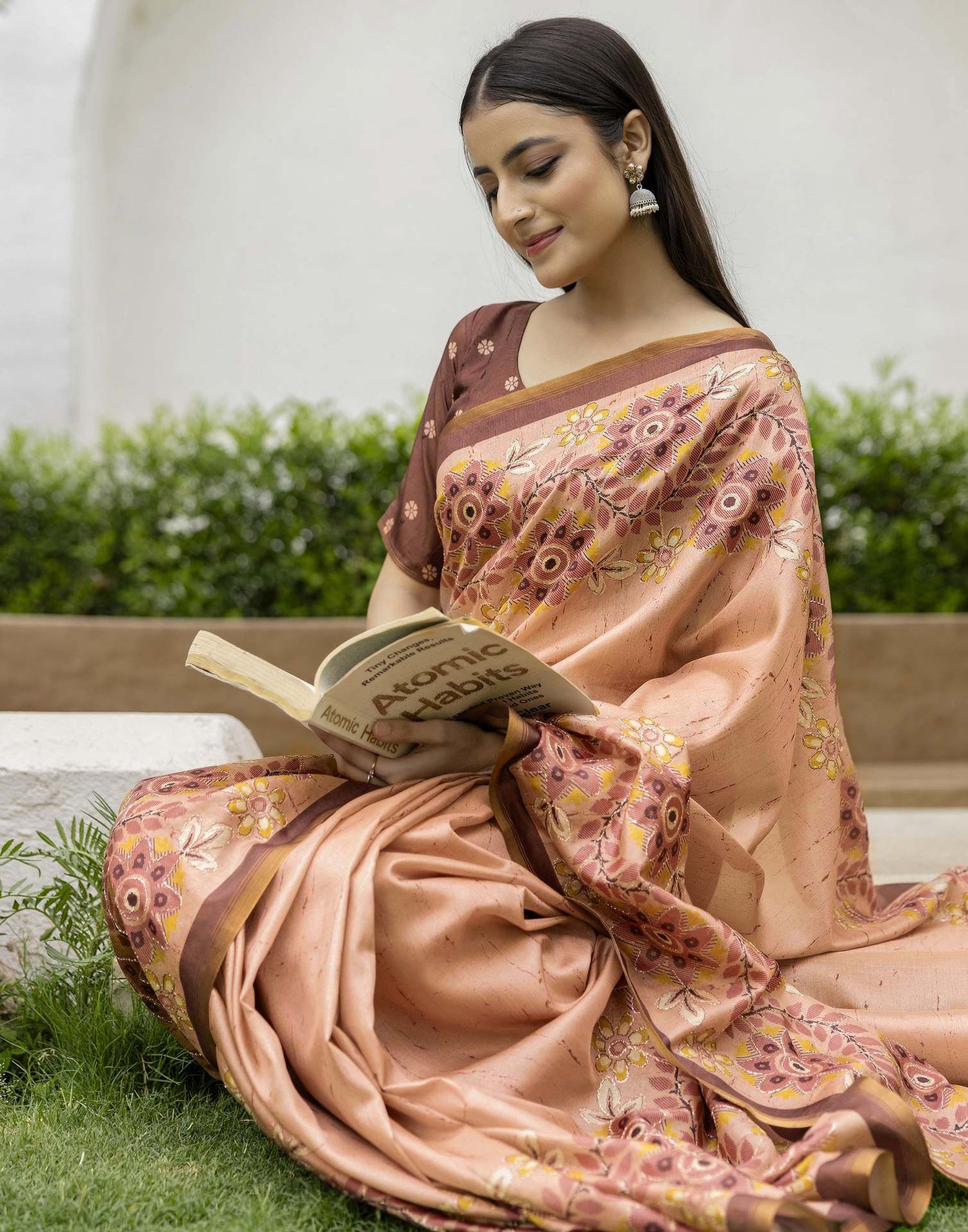 Light Brown Dola Silk Printed Saree