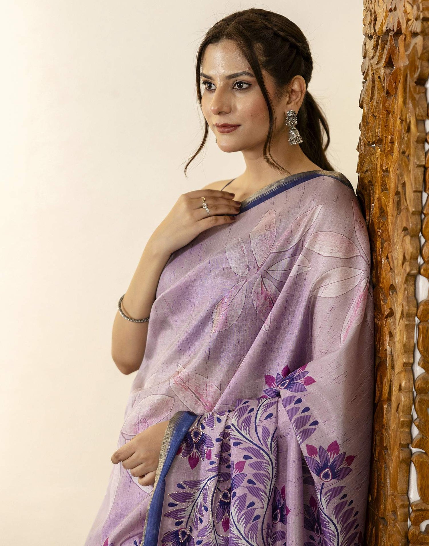 Light Purple Dola Silk Printed Saree