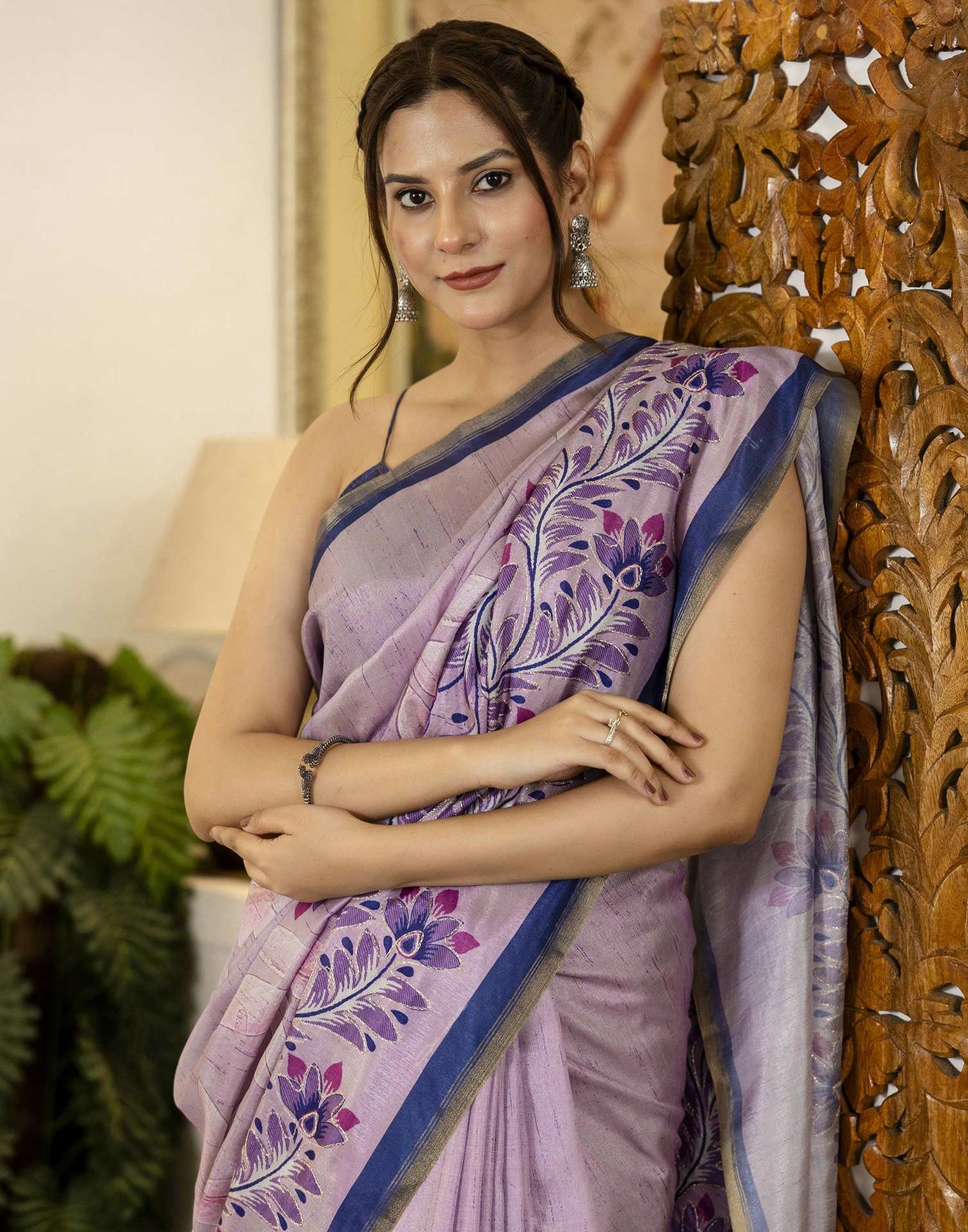 Light Purple Dola Silk Printed Saree