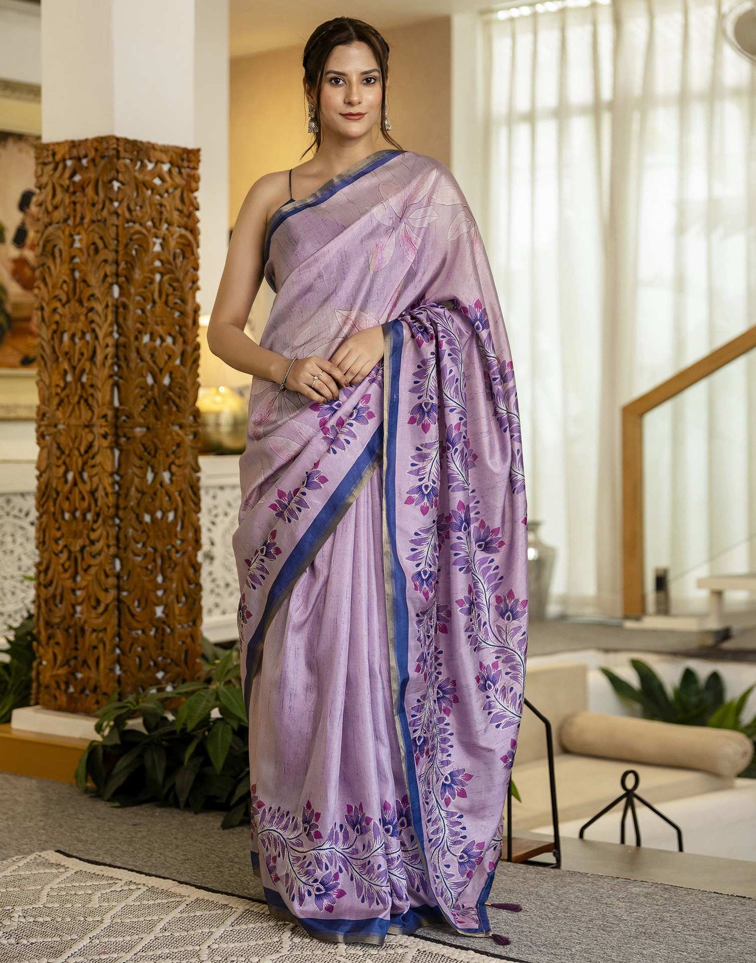 Light Purple Dola Silk Printed Saree