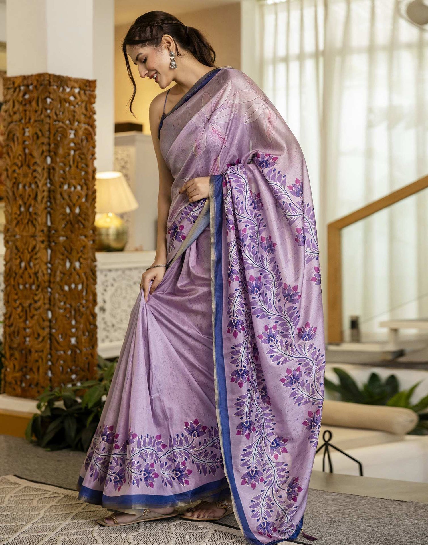 Light Purple Dola Silk Printed Saree