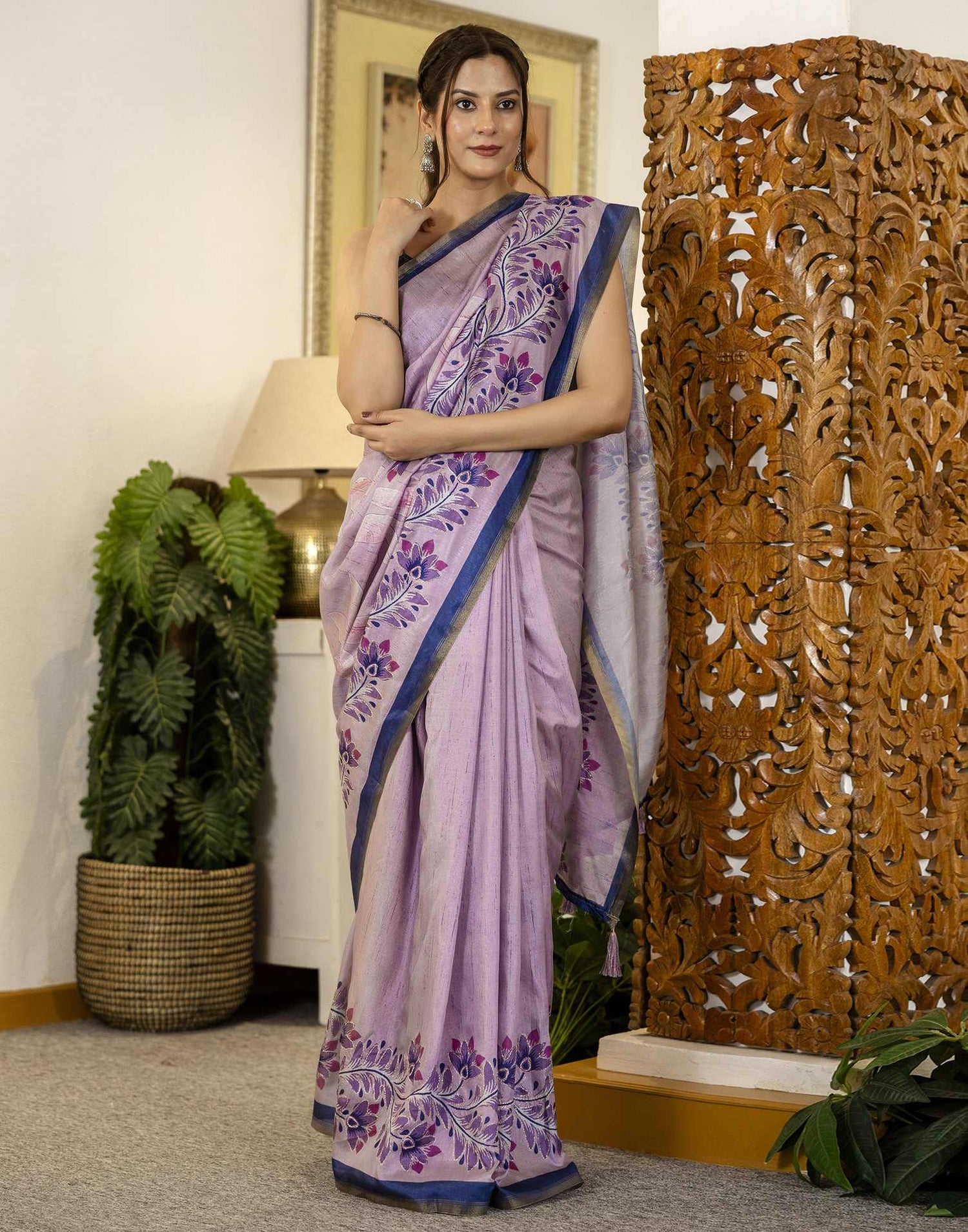 Light Purple Dola Silk Printed Saree