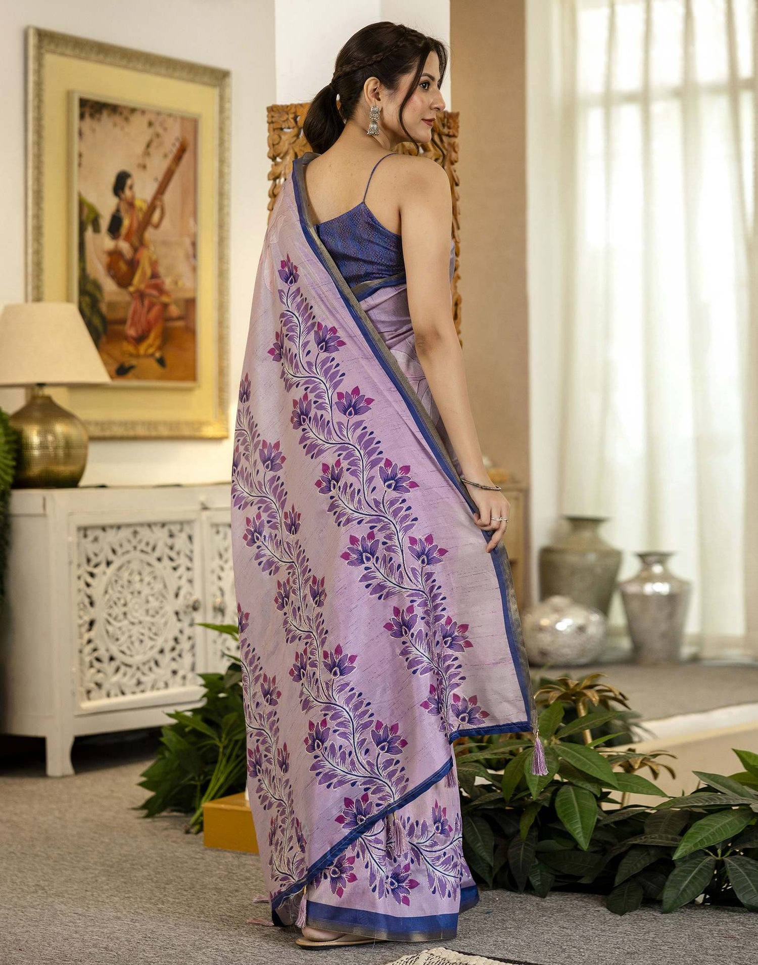 Light Purple Dola Silk Printed Saree