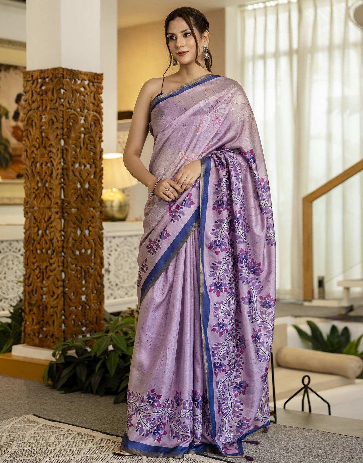 Light Purple Dola Silk Printed Saree