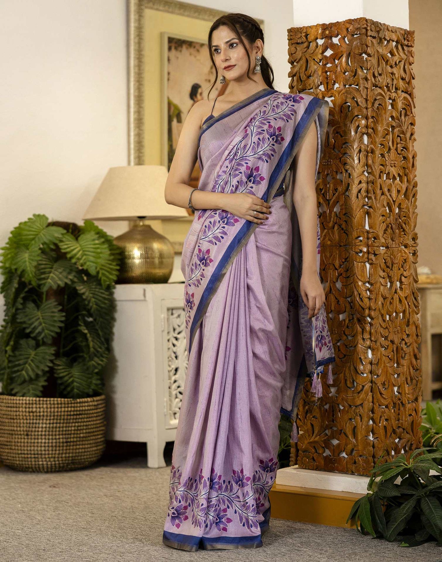 Light Purple Dola Silk Printed Saree