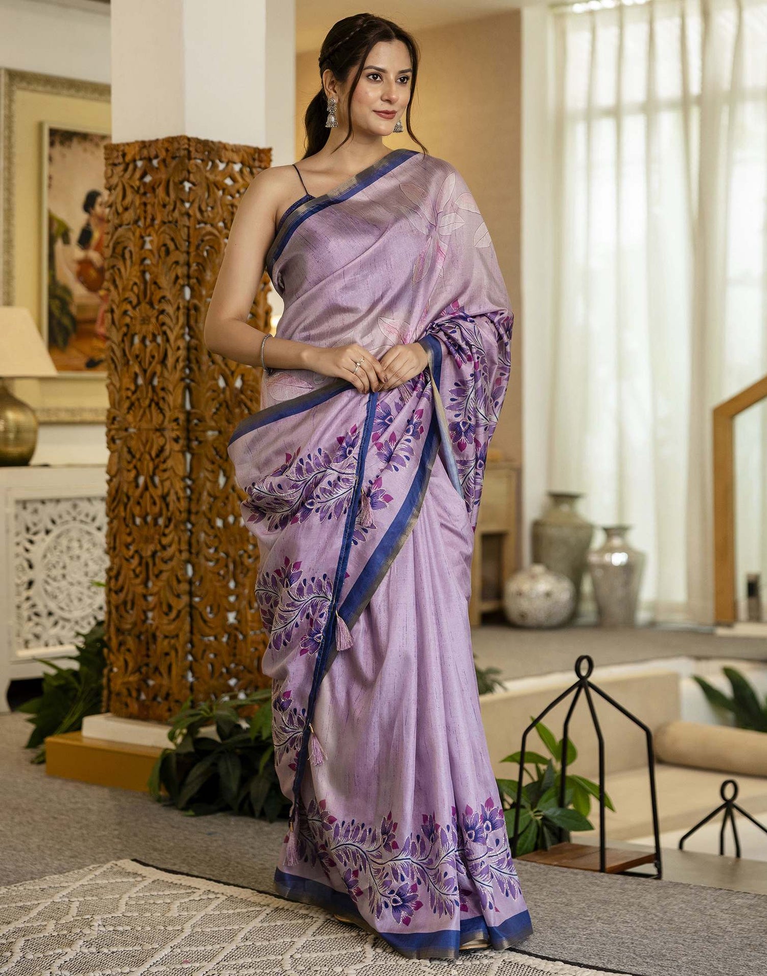 Light Purple Dola Silk Printed Saree