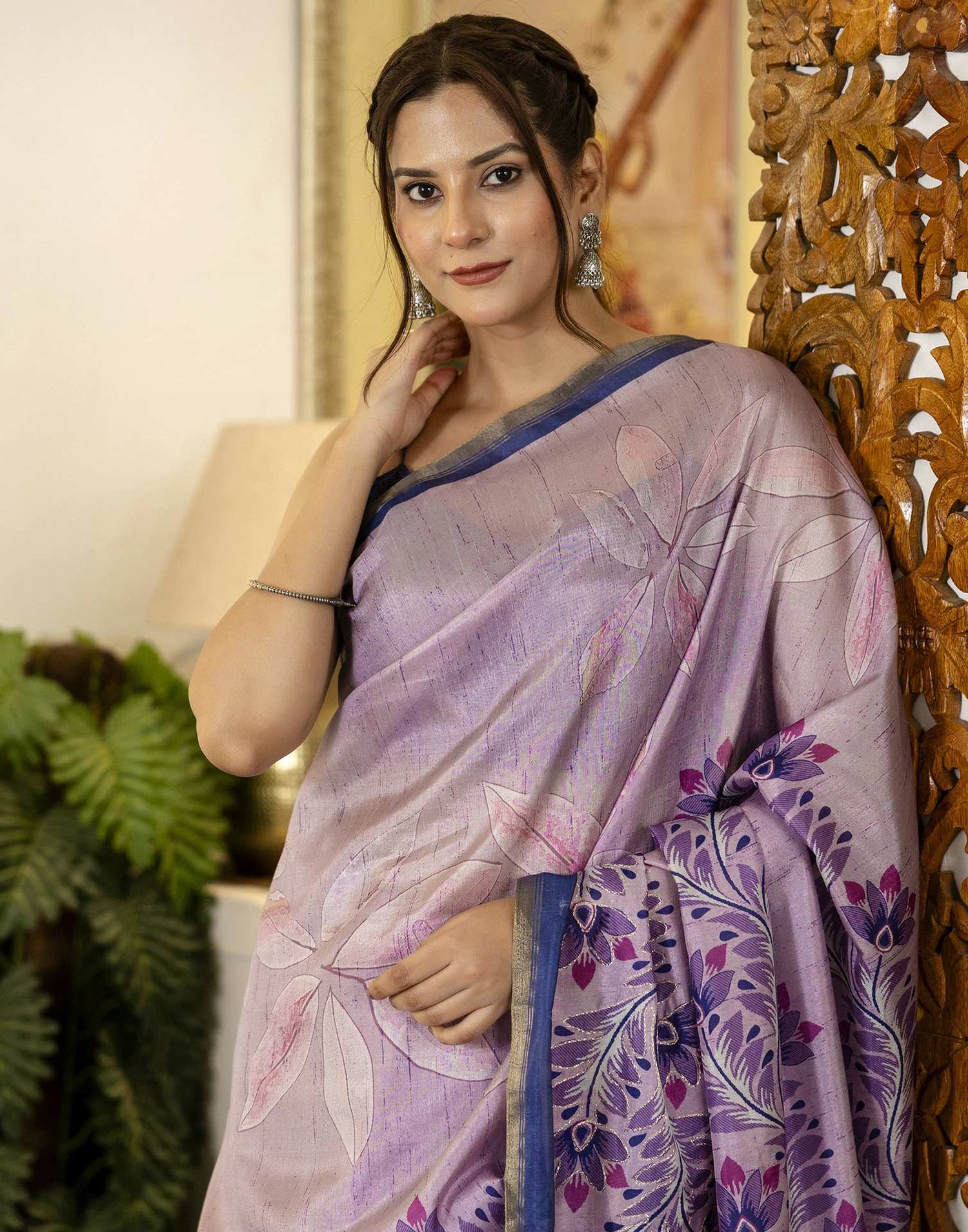 Light Purple Dola Silk Printed Saree