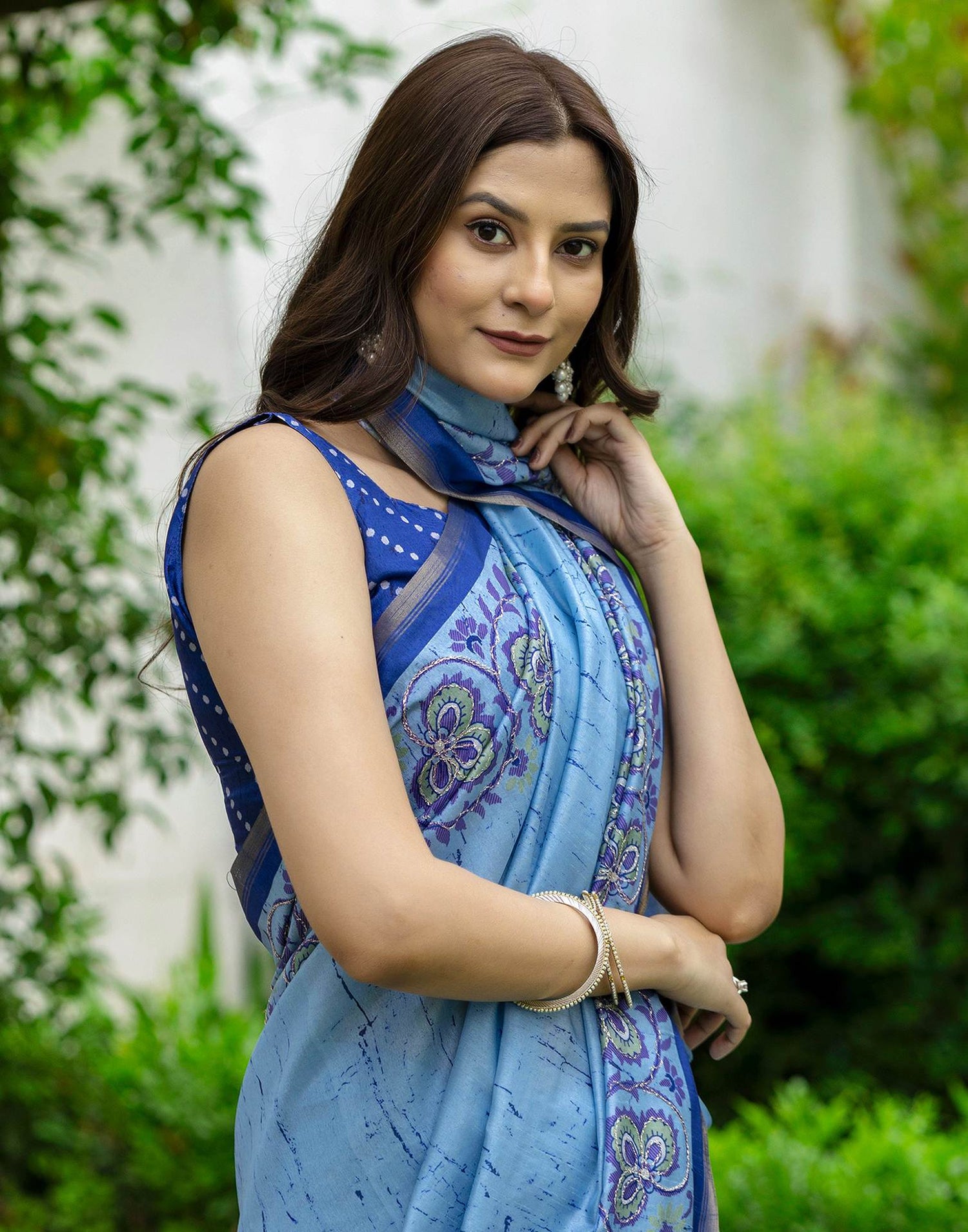 Blue Dola Silk Printed Saree