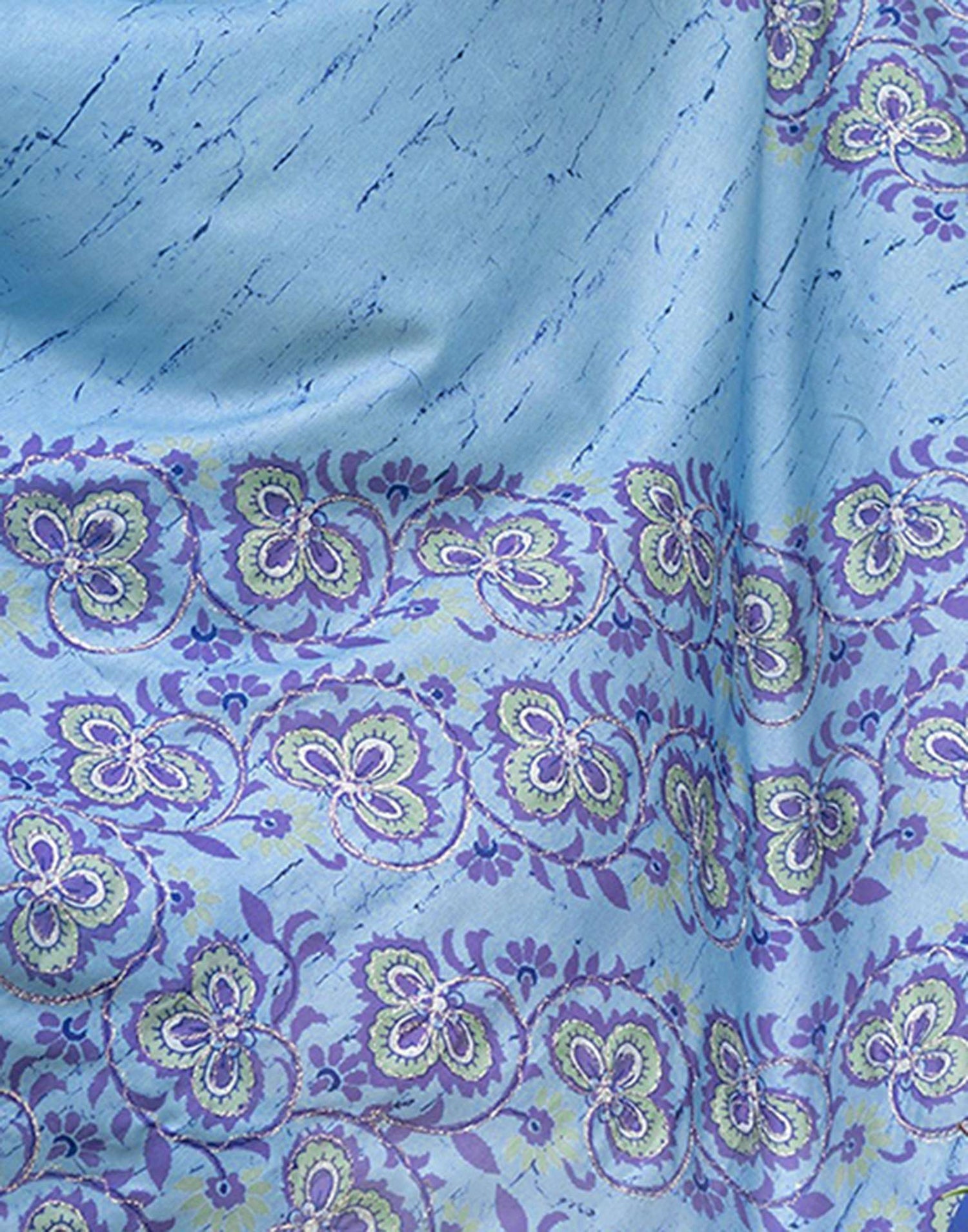 Blue Dola Silk Printed Saree