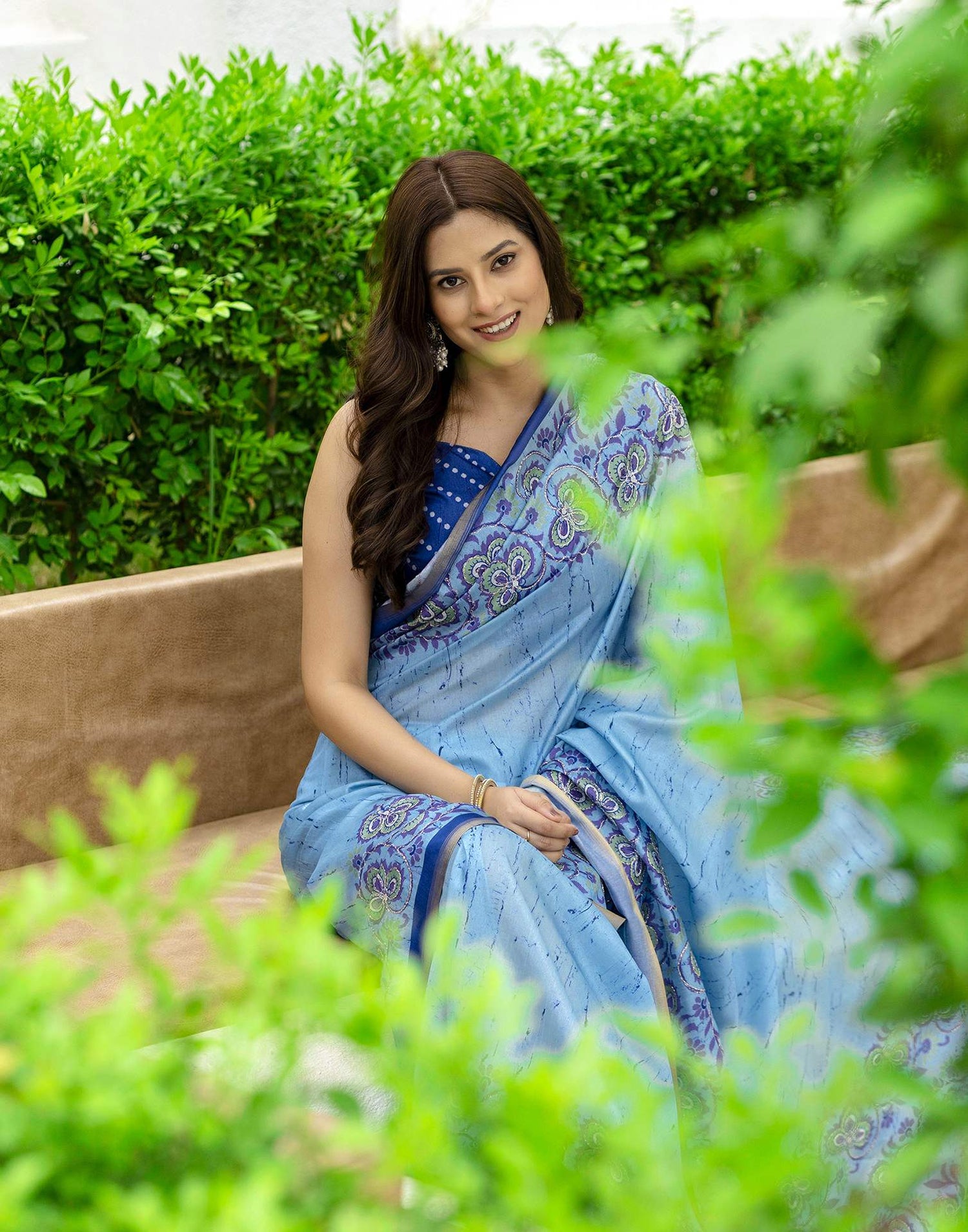 Blue Dola Silk Printed Saree