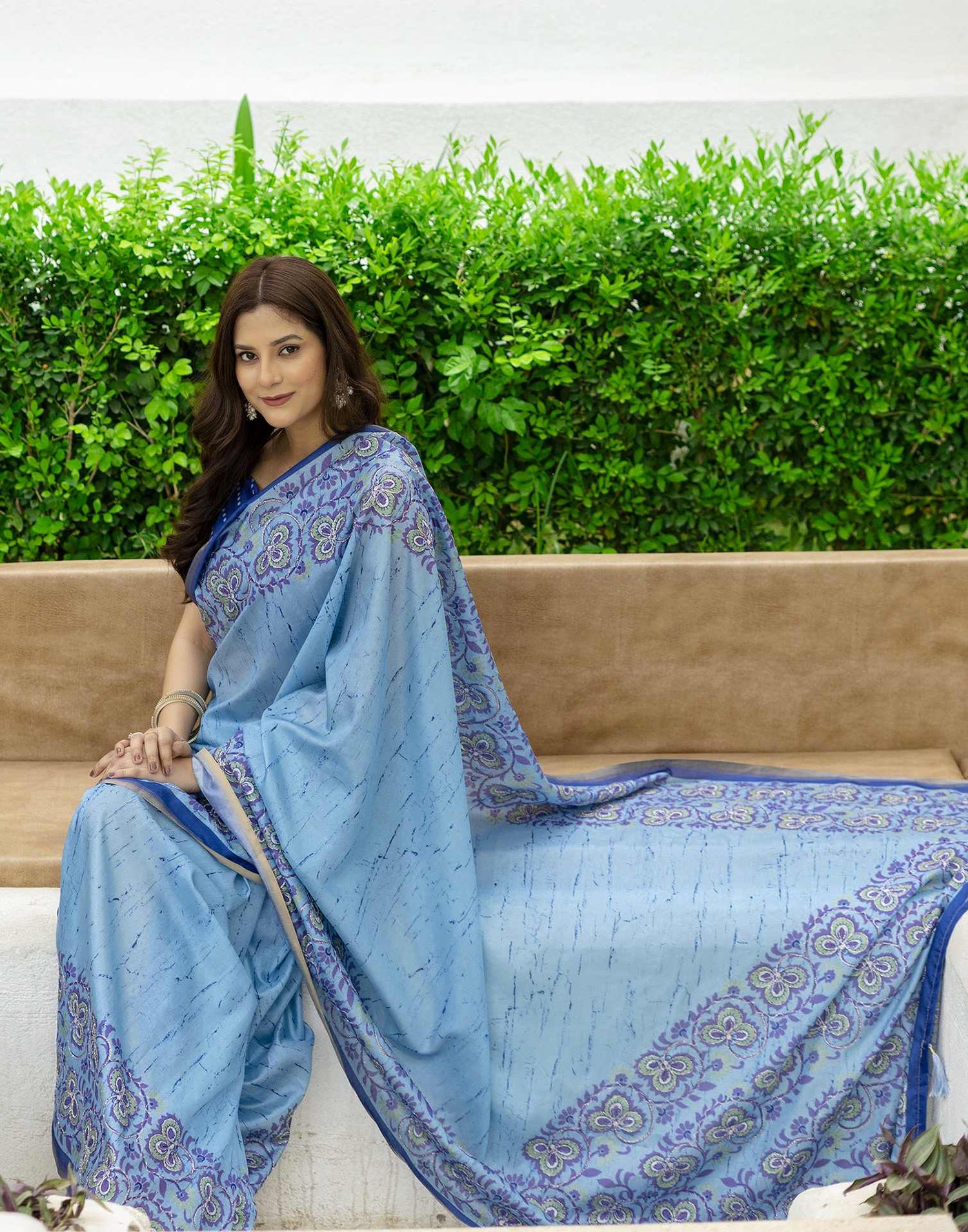 Blue Dola Silk Printed Saree