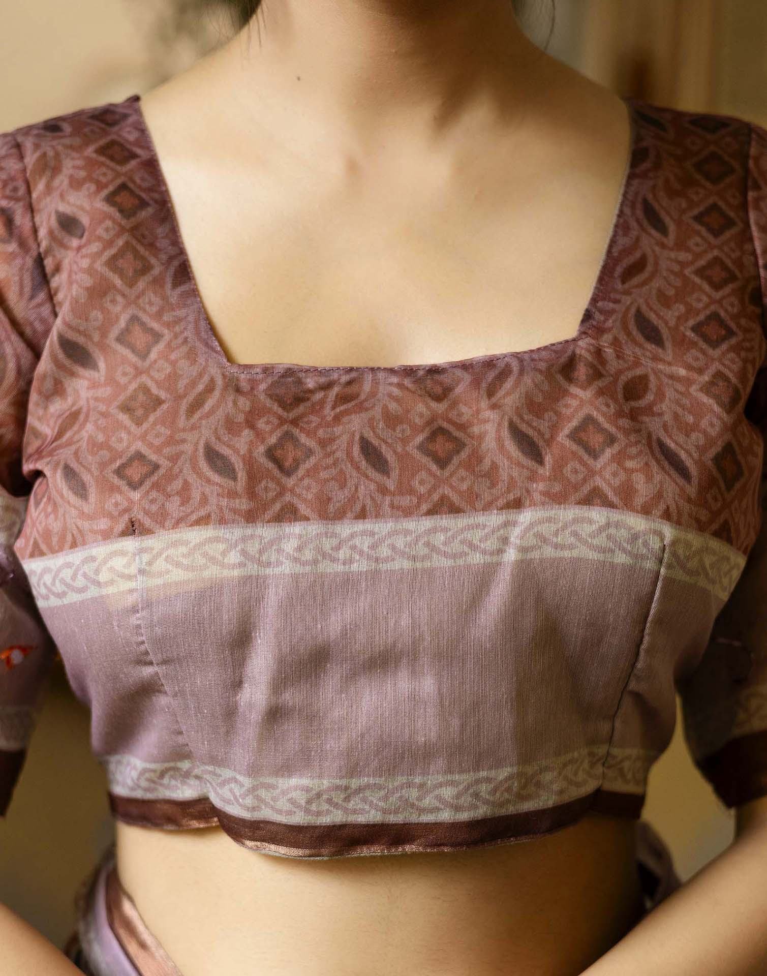 Dusty Peach Chanderi Printed Saree