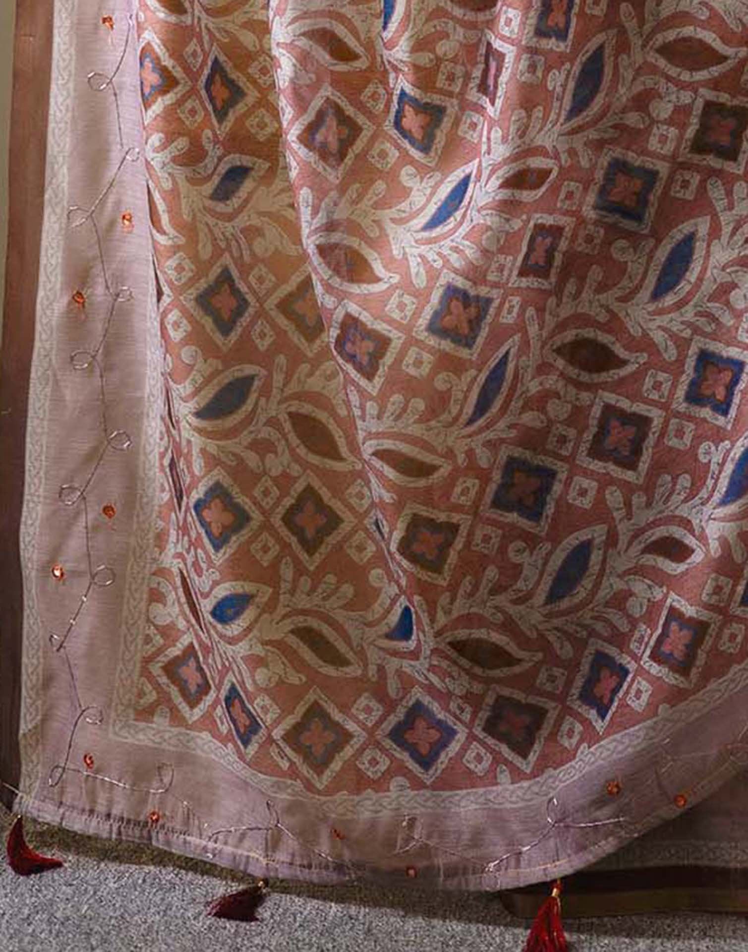 Dusty Peach Chanderi Printed Saree