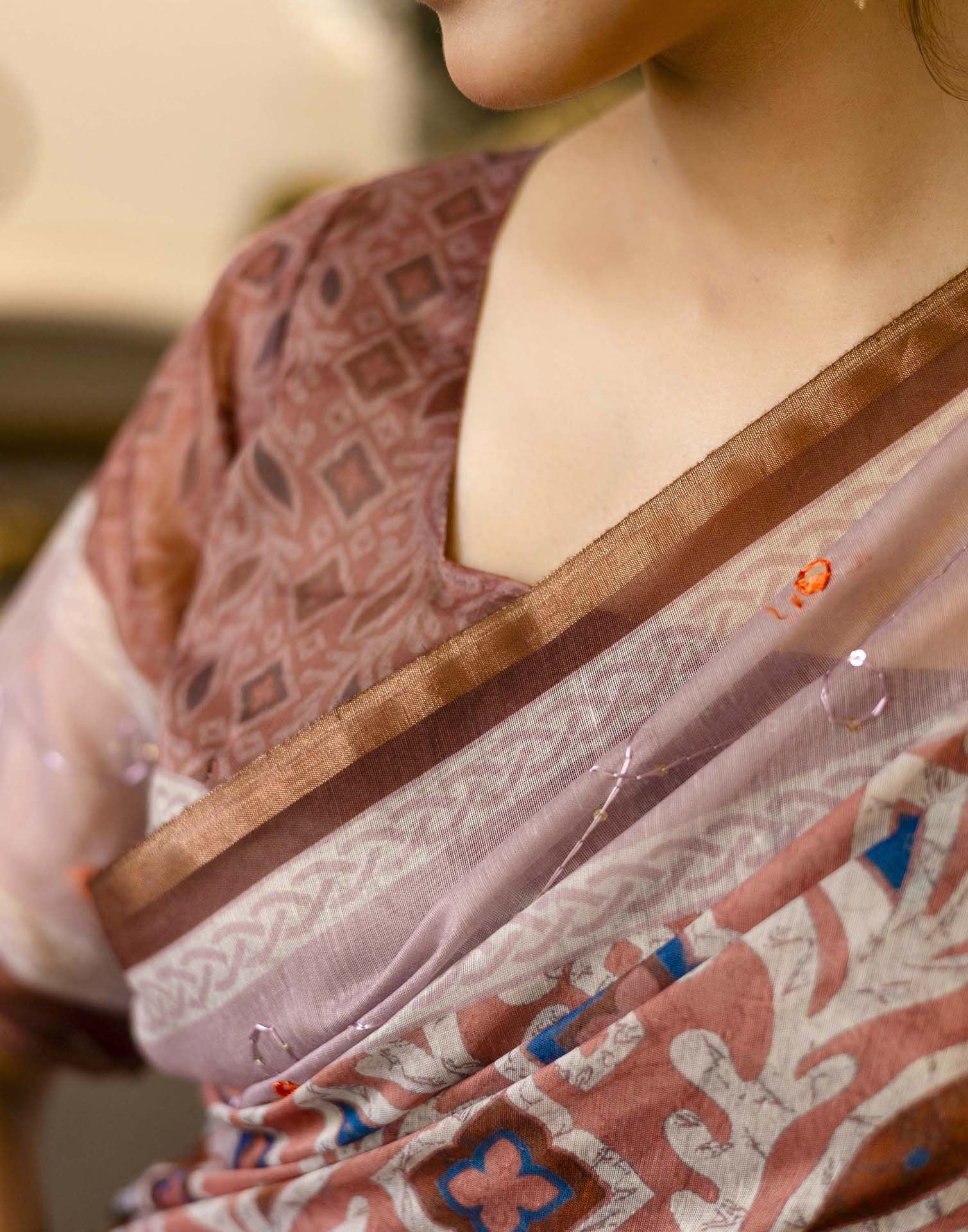 Dusty Peach Chanderi Printed Saree