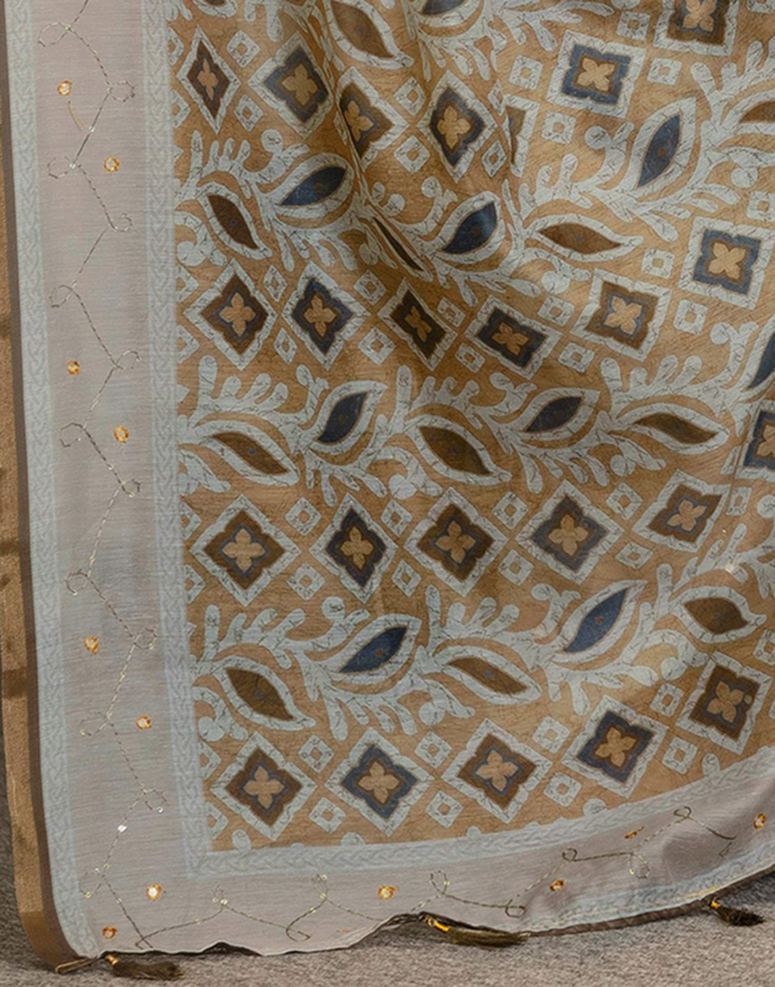 Mustard Yellow Chanderi Printed Saree