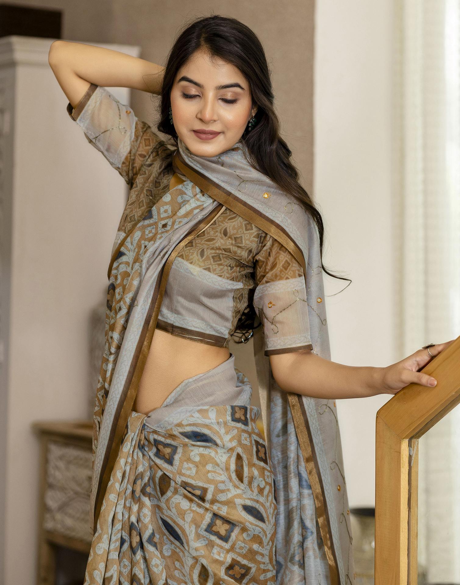 Mustard Yellow Chanderi Printed Saree