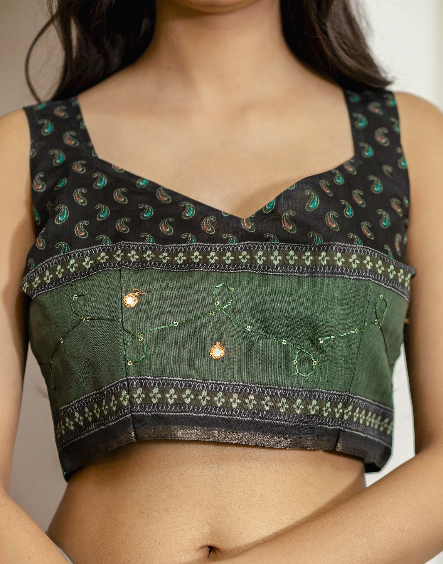 Dark Green Chanderi Printed Saree