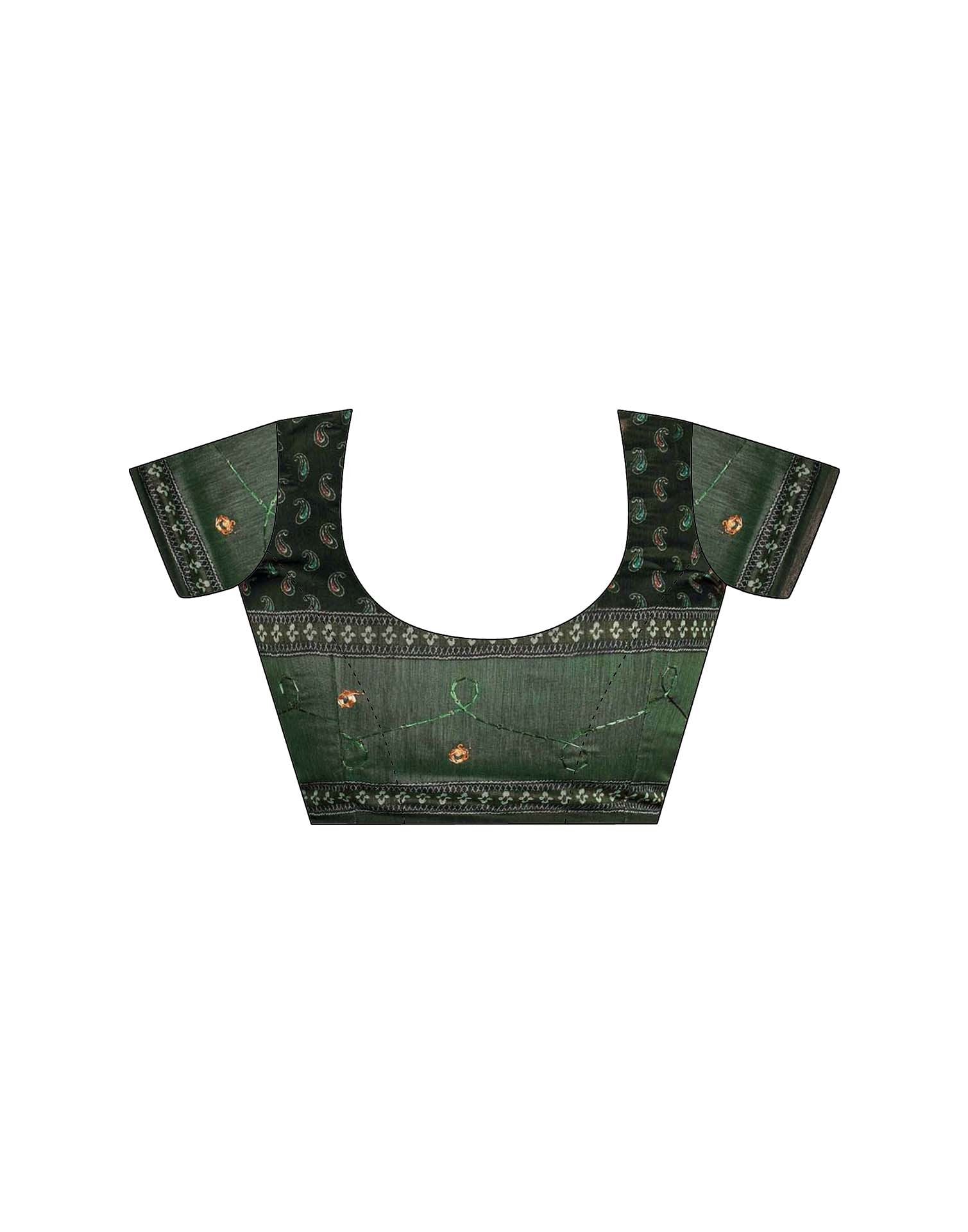 Dark Green Chanderi Printed Saree