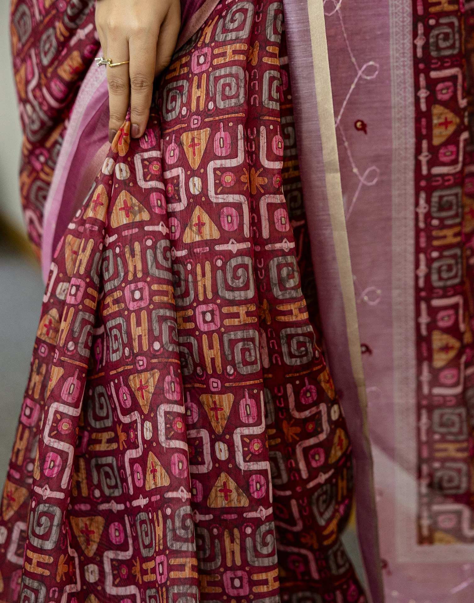 Dark Rani Pink Chanderi Printed Saree