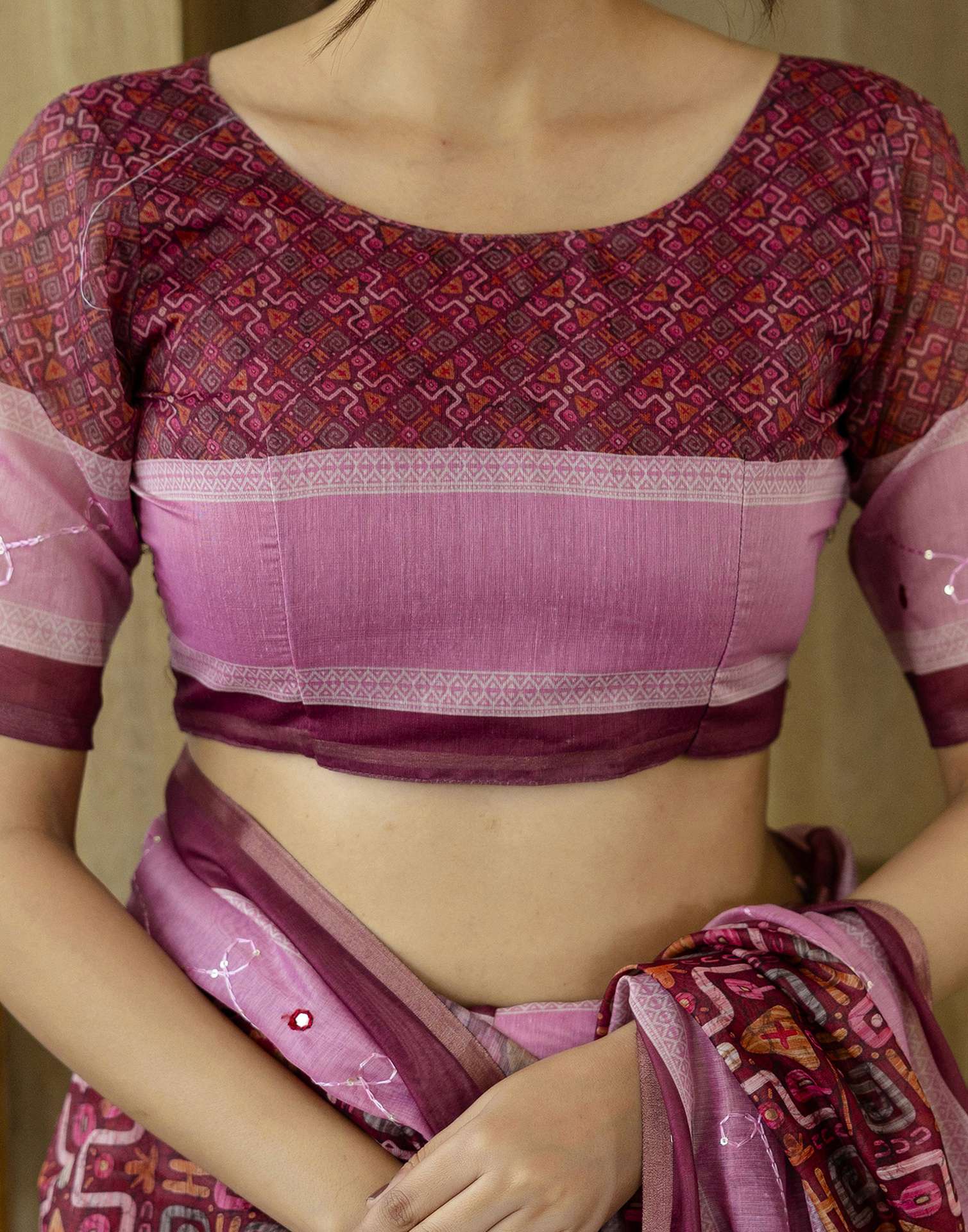Dark Rani Pink Chanderi Printed Saree