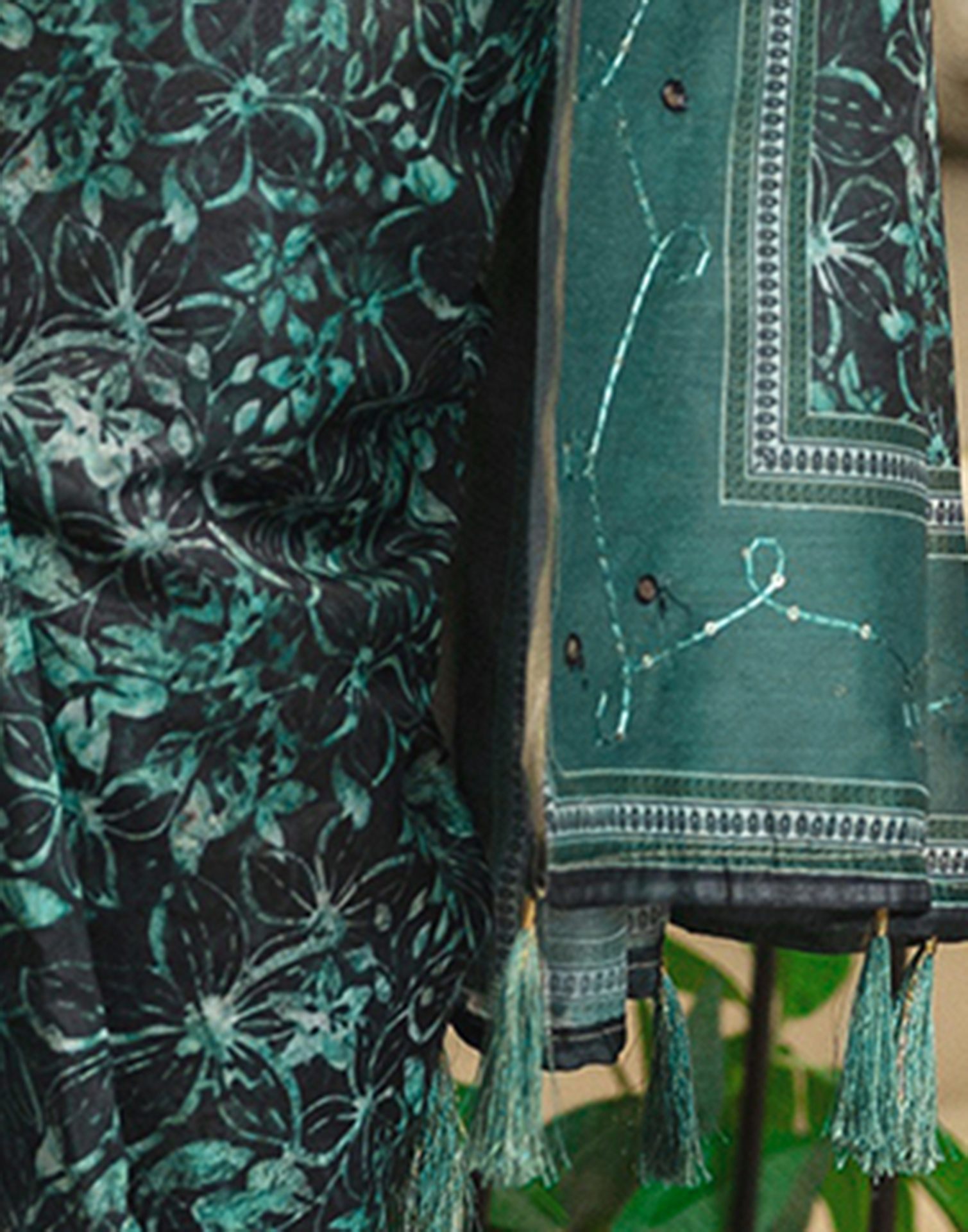 Teal Green Chanderi Printed Saree