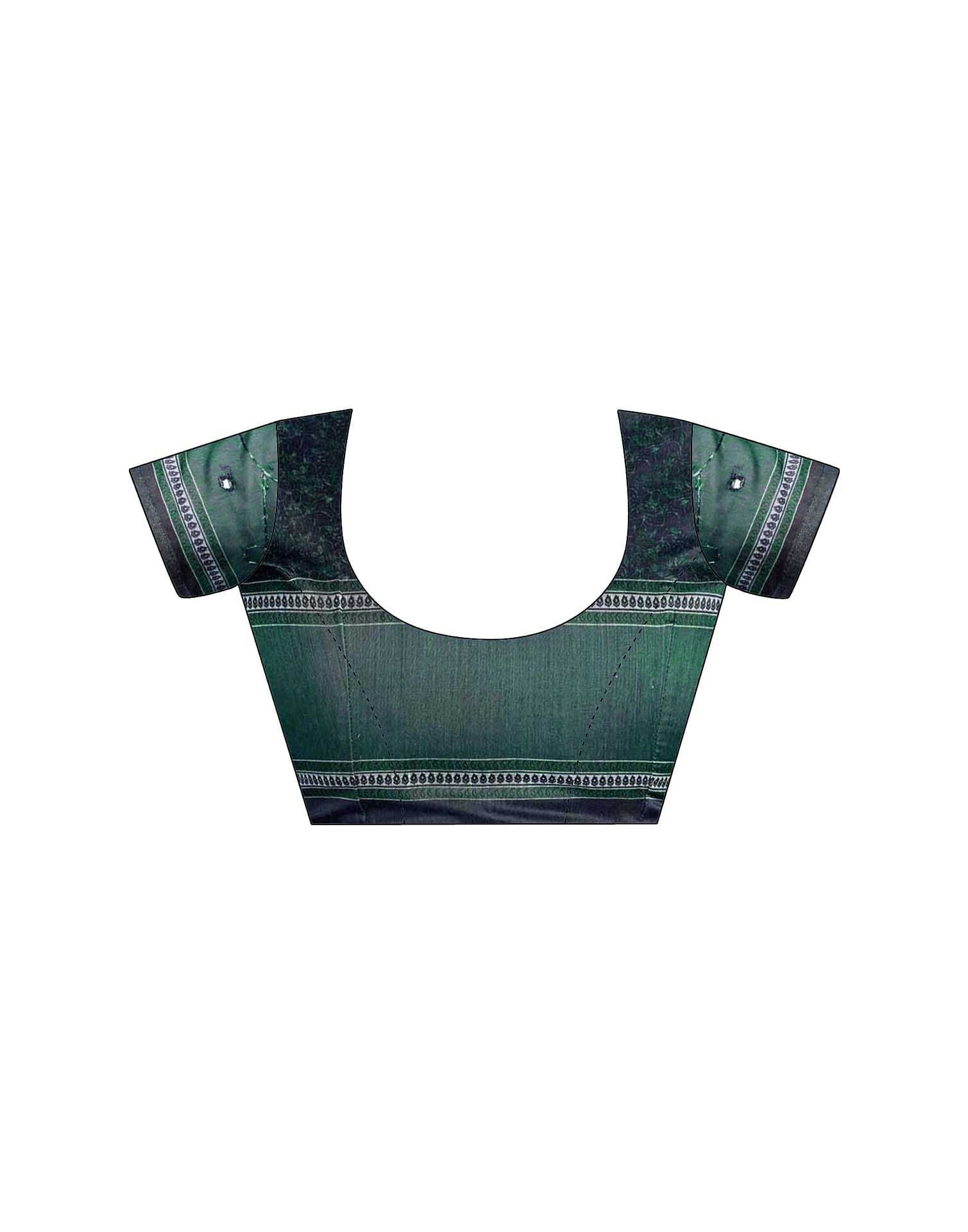 Teal Green Chanderi Printed Saree