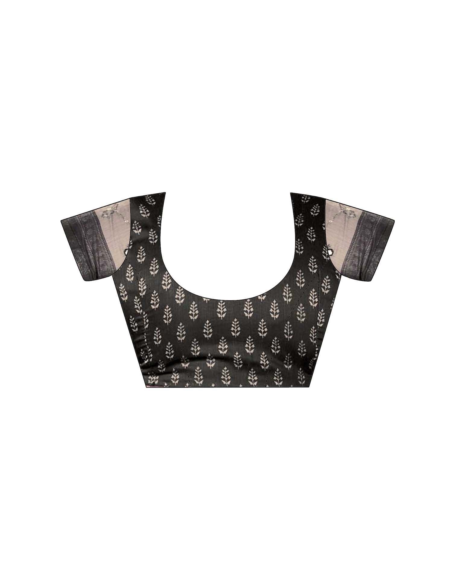 Black Chanderi Printed Saree