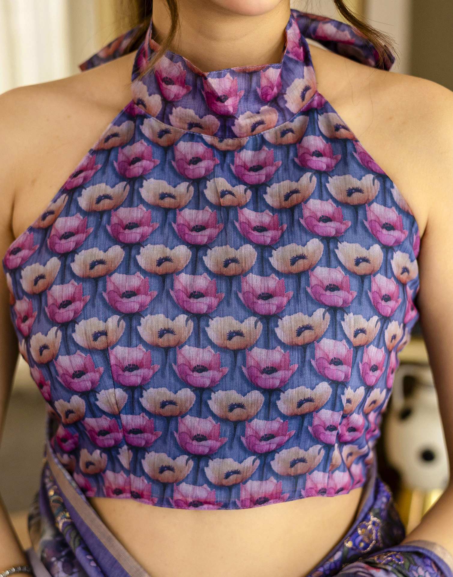 Light Purple Chanderi Floral Printed Saree