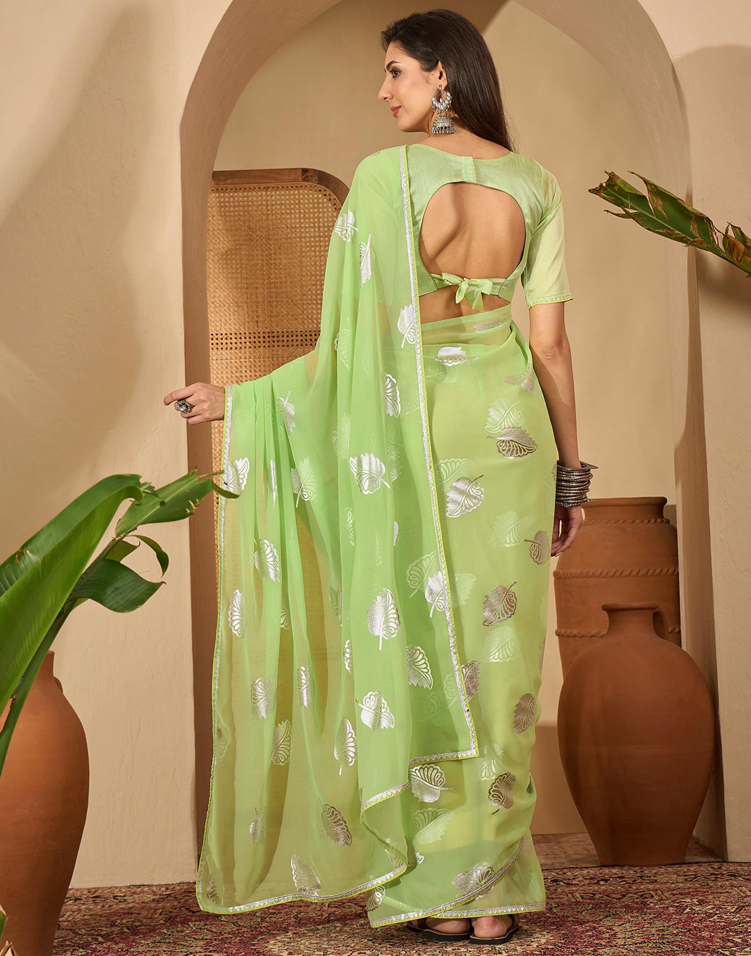 Light Green Georgette Foil Printed Saree