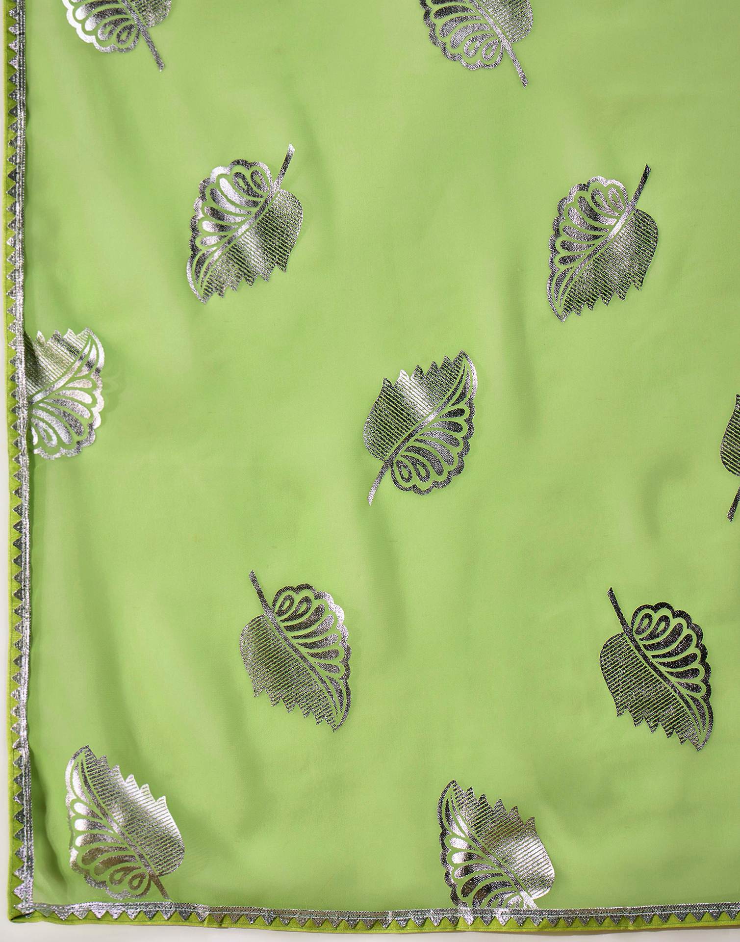 Light Green Georgette Foil Printed Saree