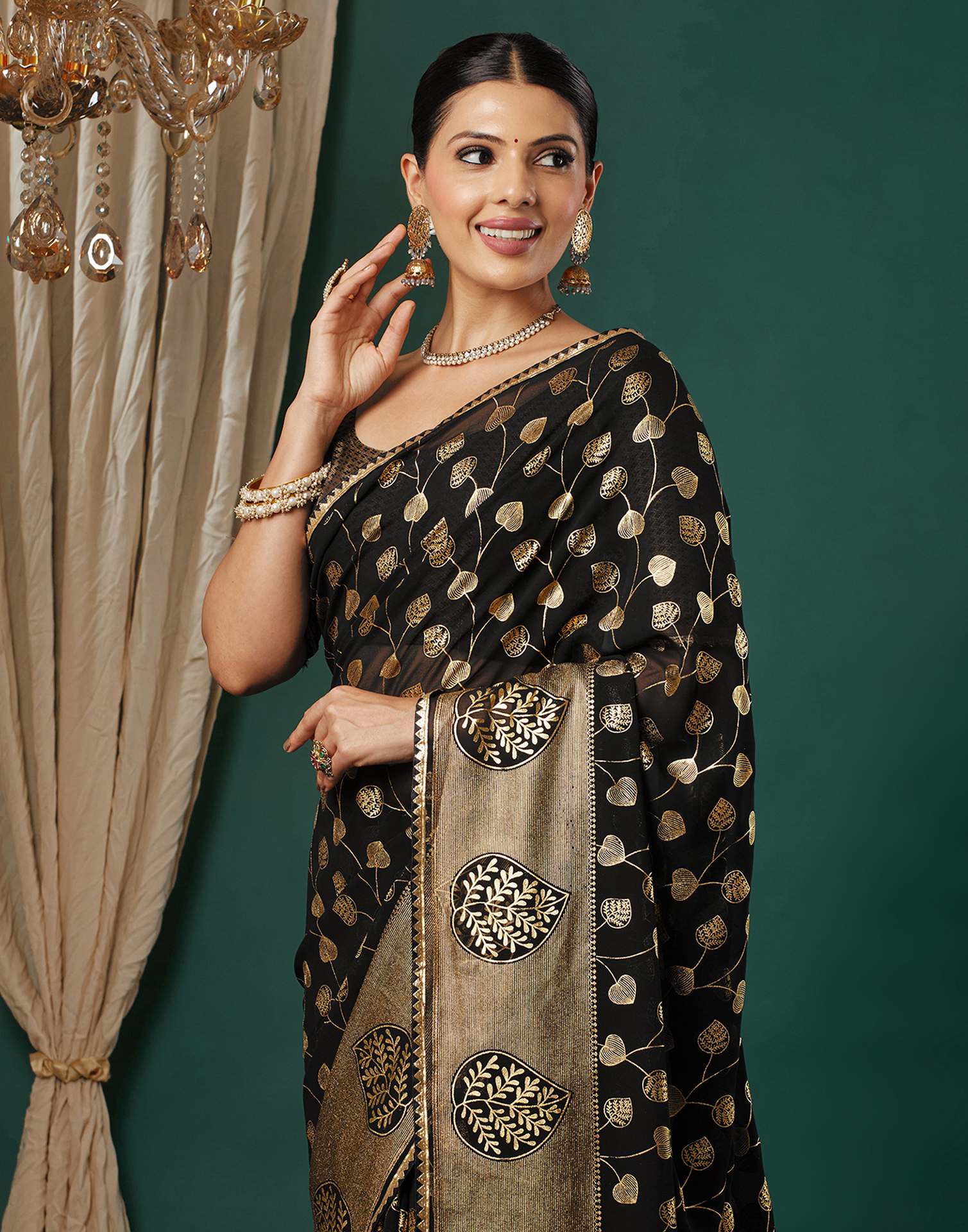 Black Georgette Foil Printed Saree