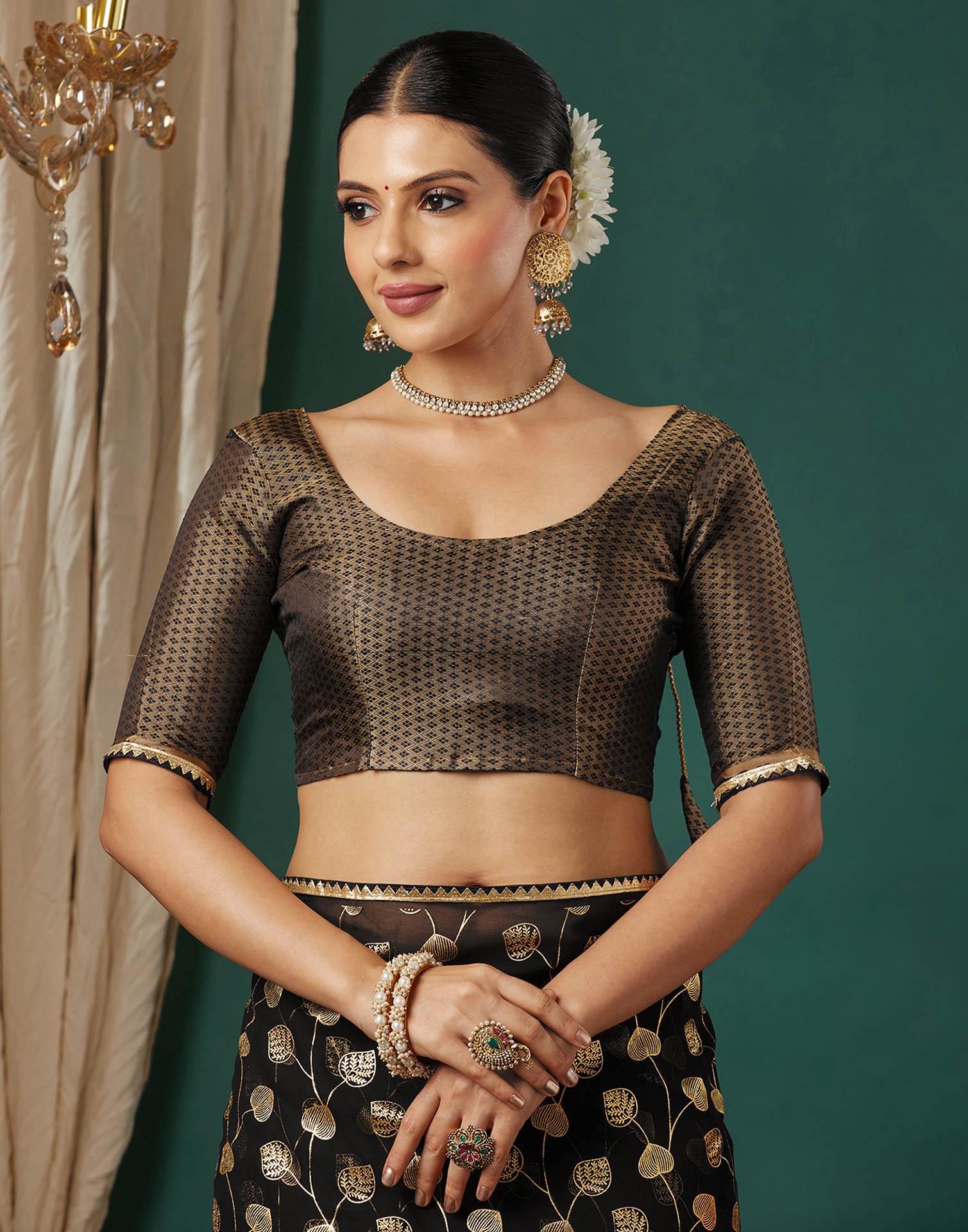 Black Georgette Foil Printed Saree