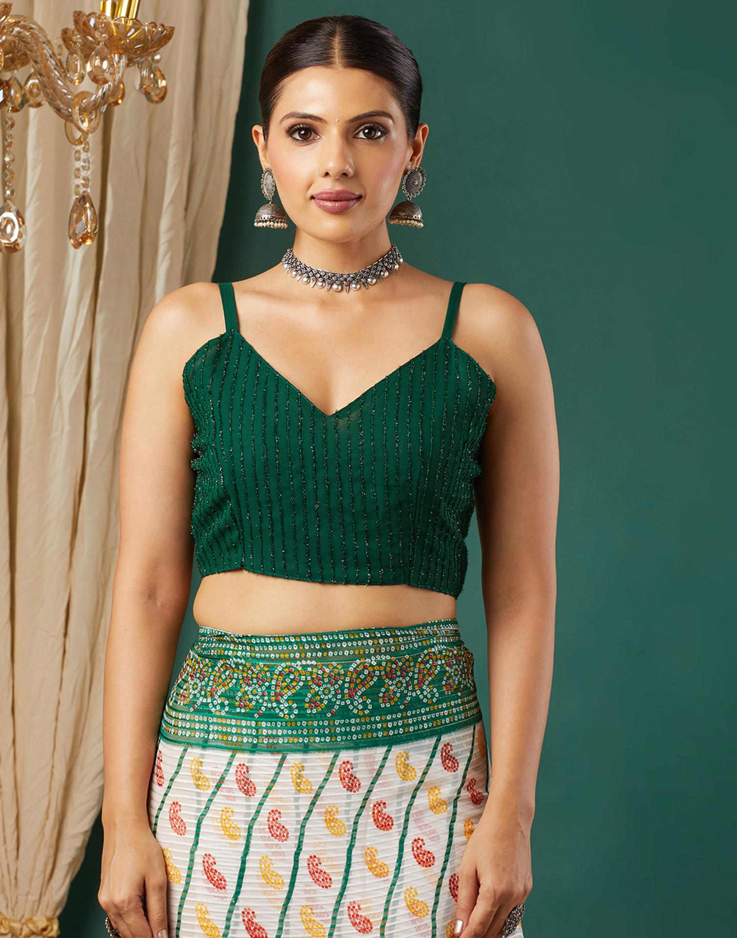 Dark Green Georgette Bandhani Printed Saree