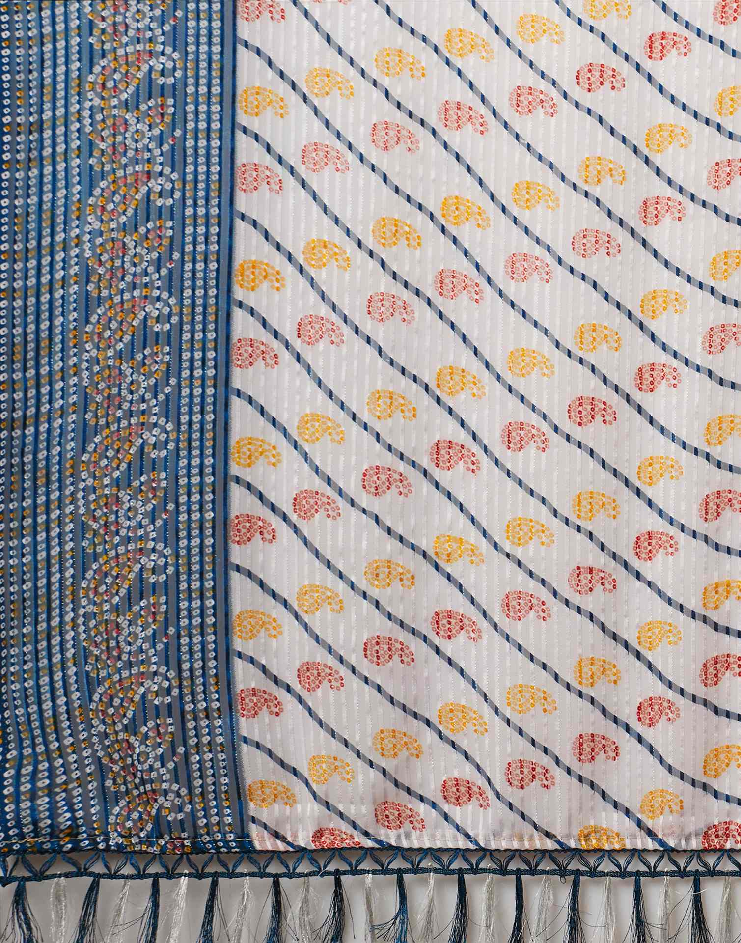 Rama Blue Georgette Bandhani Printed Saree
