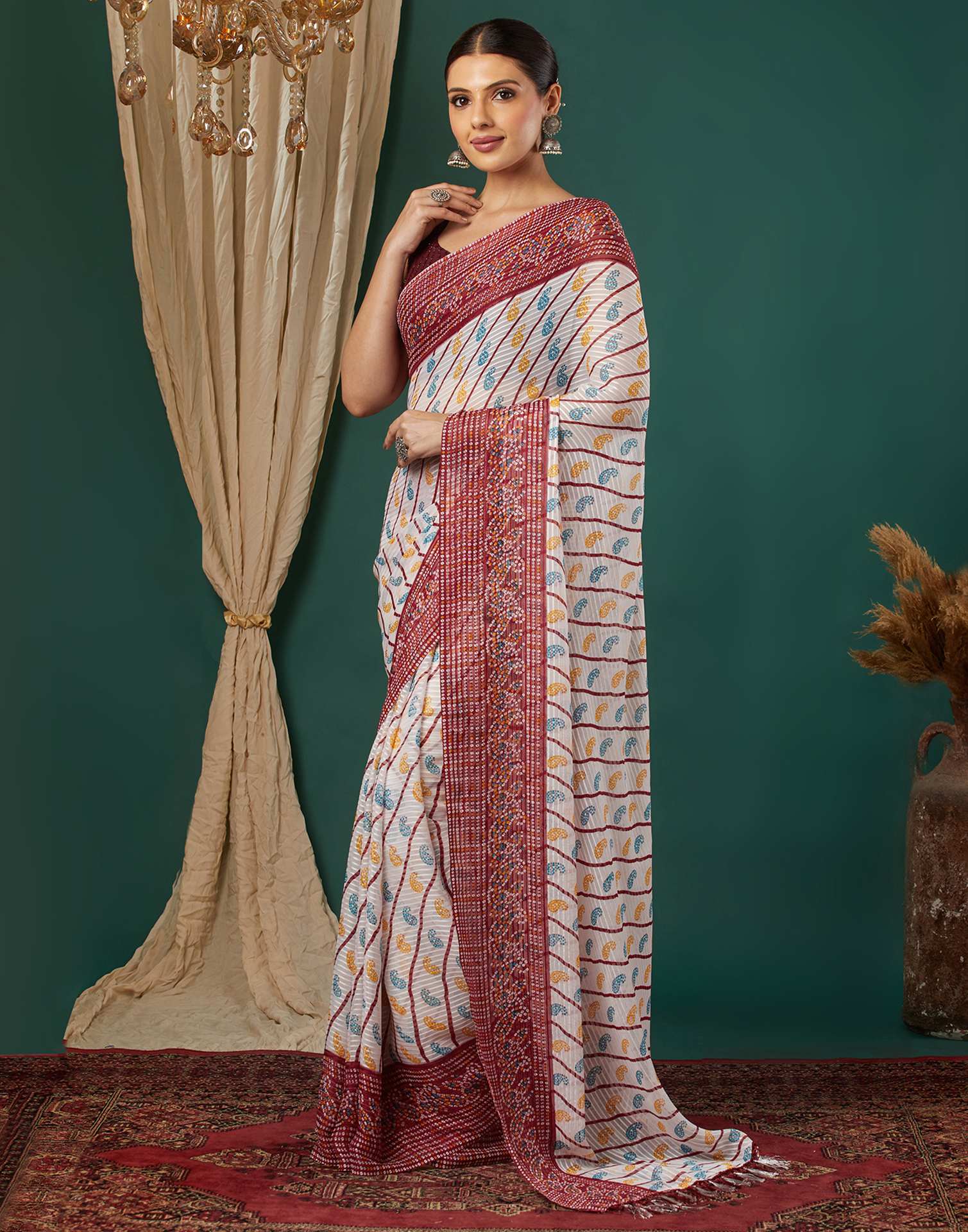 Maroon Georgette Bandhani Printed Saree