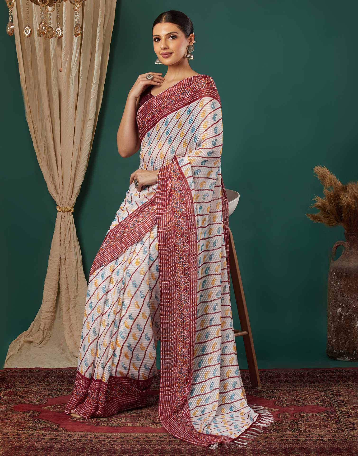 Maroon Georgette Bandhani Printed Saree