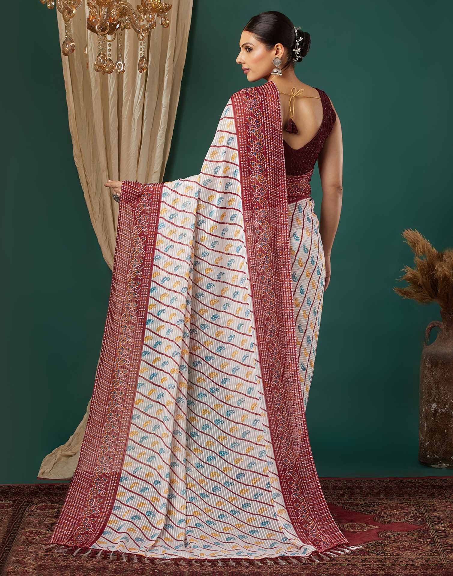 Maroon Georgette Bandhani Printed Saree