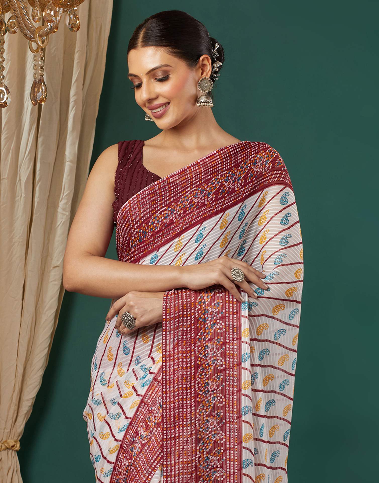Maroon Georgette Bandhani Printed Saree