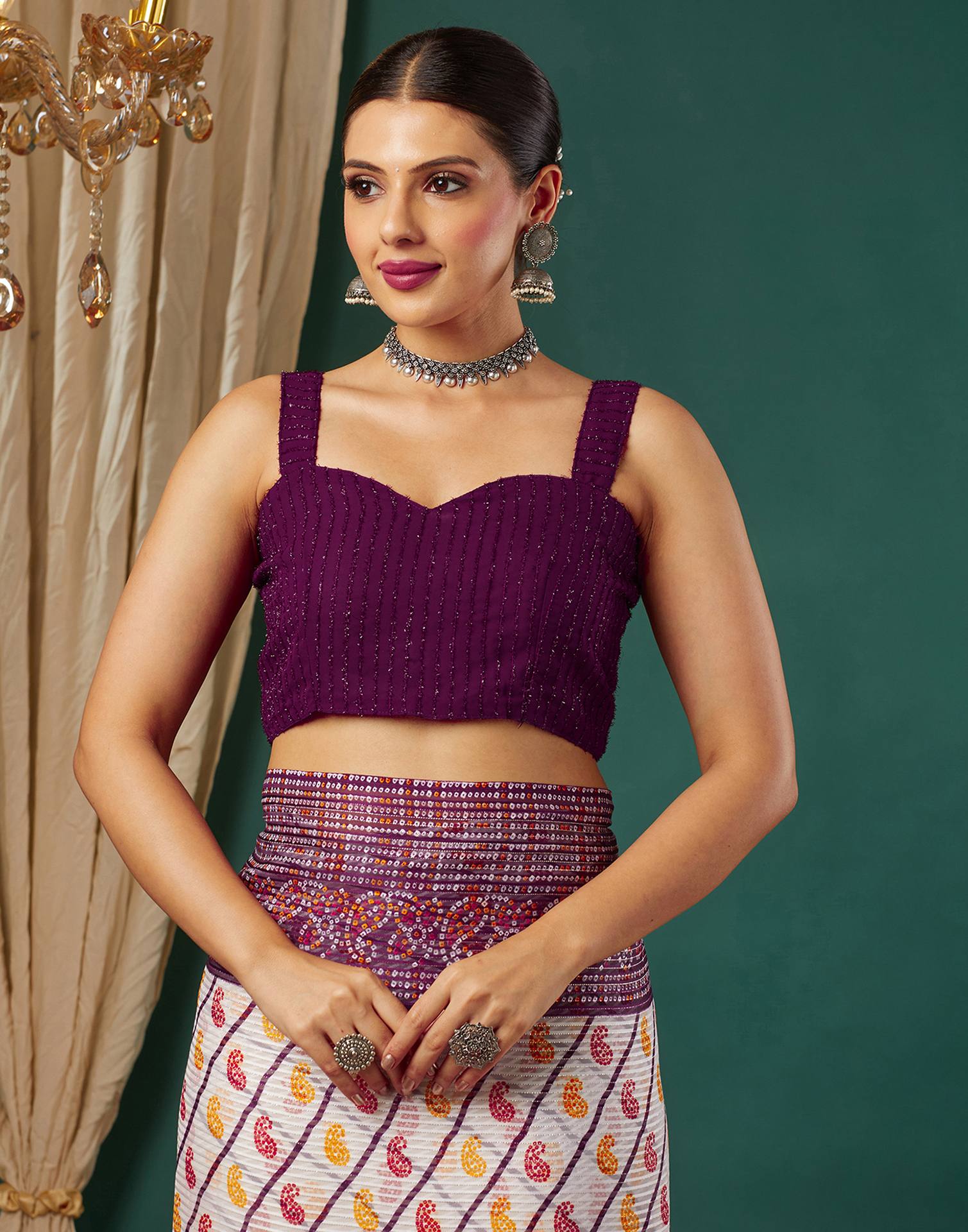 Wine Georgette Bandhani Printed Saree