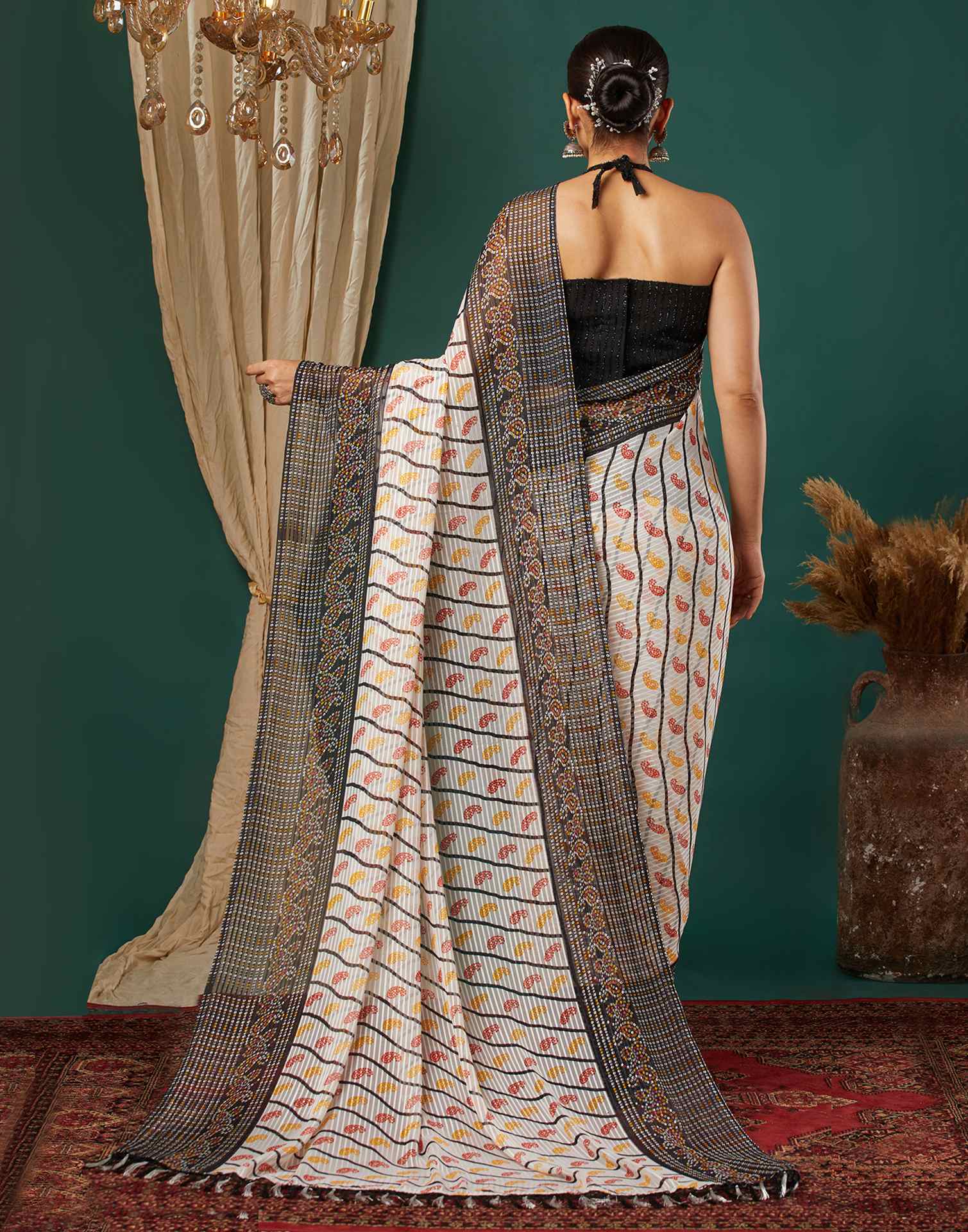 Black Georgette Bandhani Printed Saree