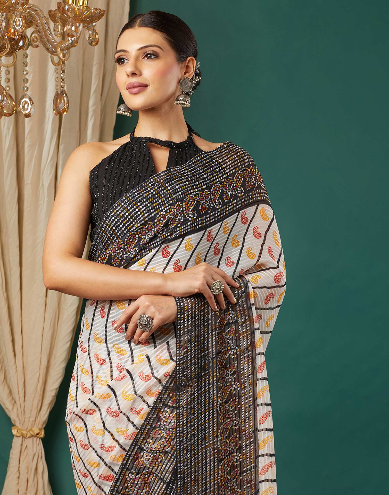 Black Georgette Bandhani Printed Saree