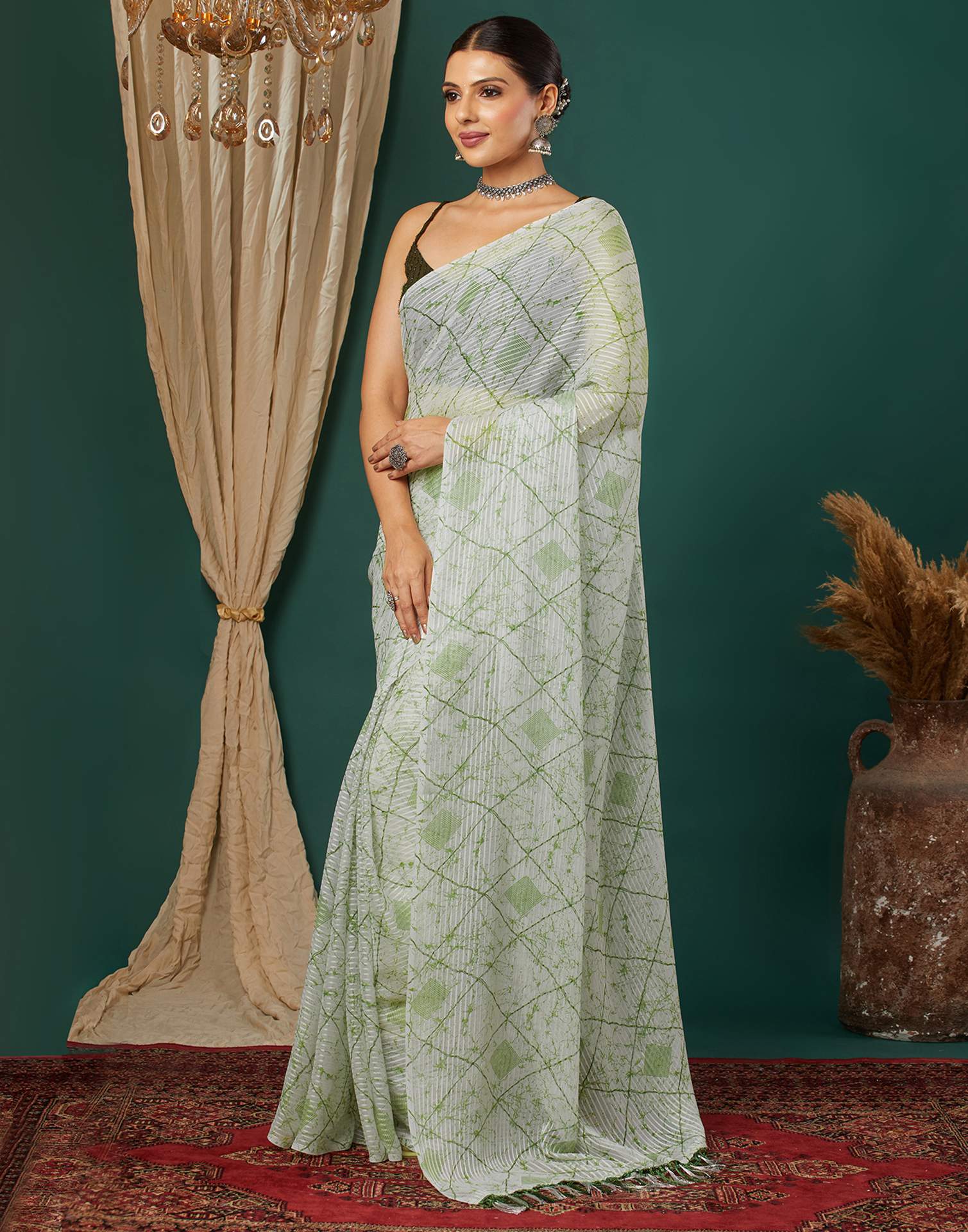 White Georgette Printed Saree