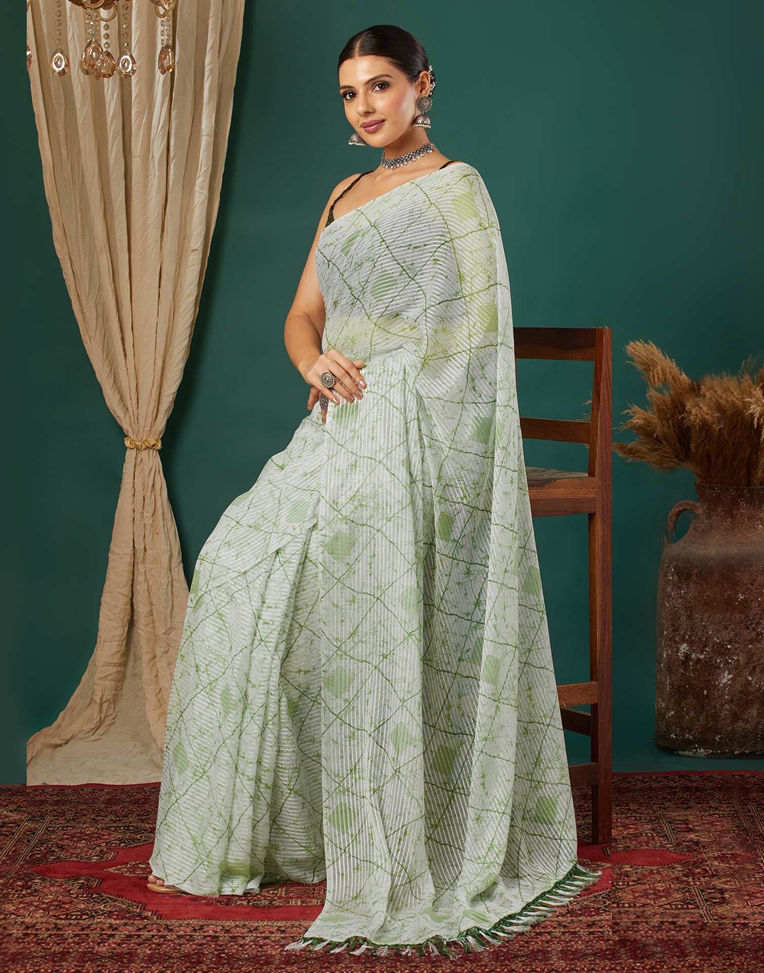 White Georgette Printed Saree
