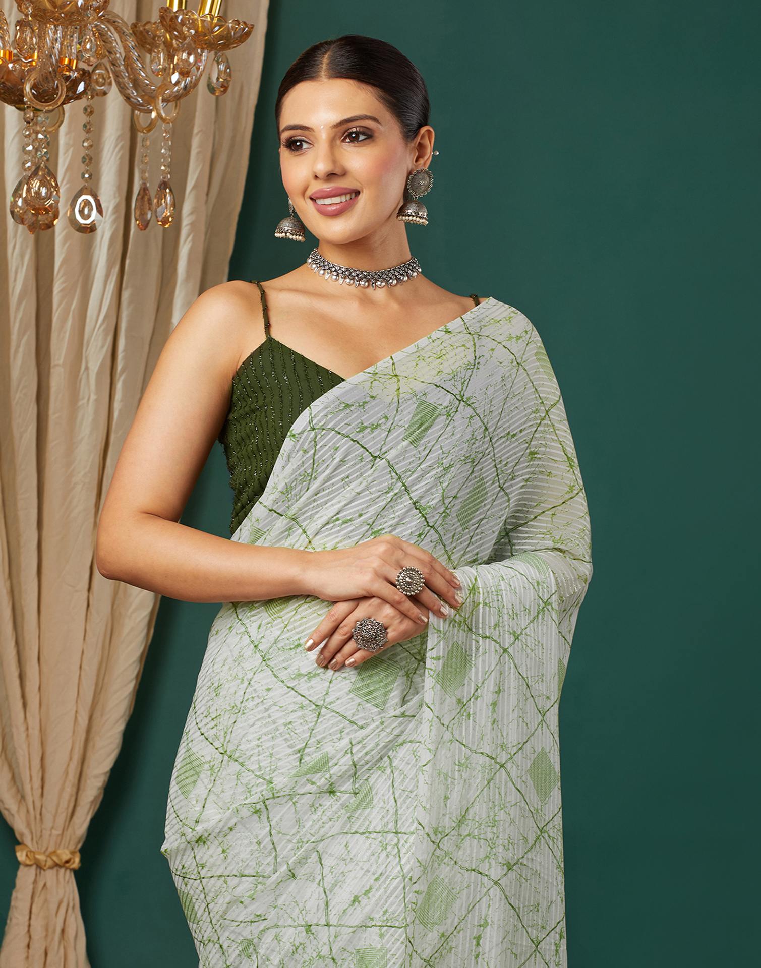 White Georgette Printed Saree