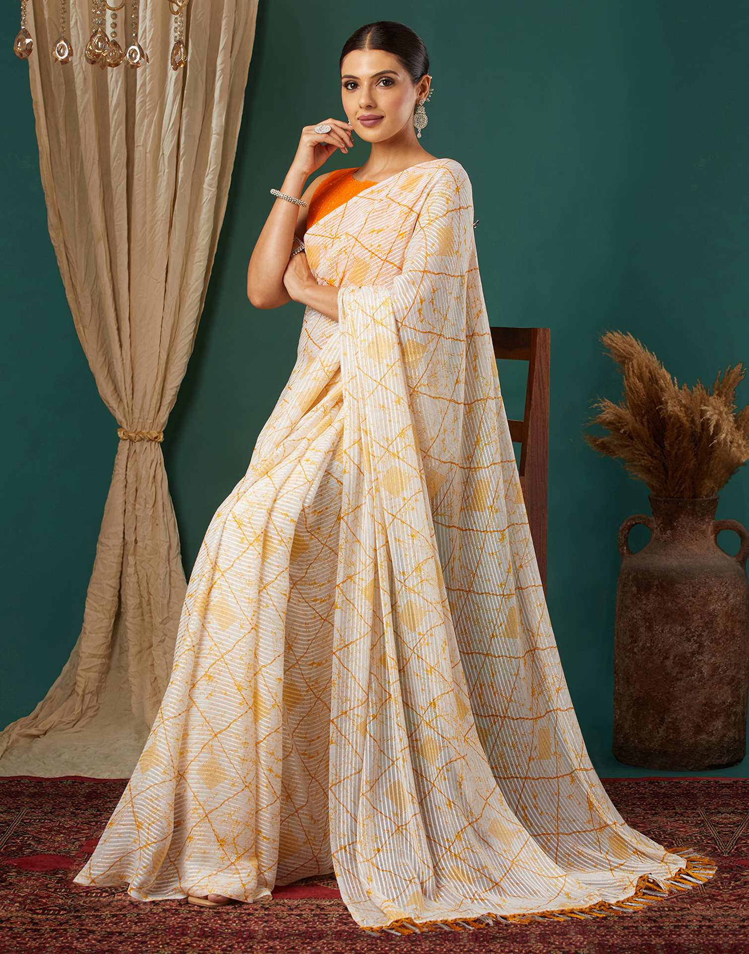 White Georgette Printed Saree